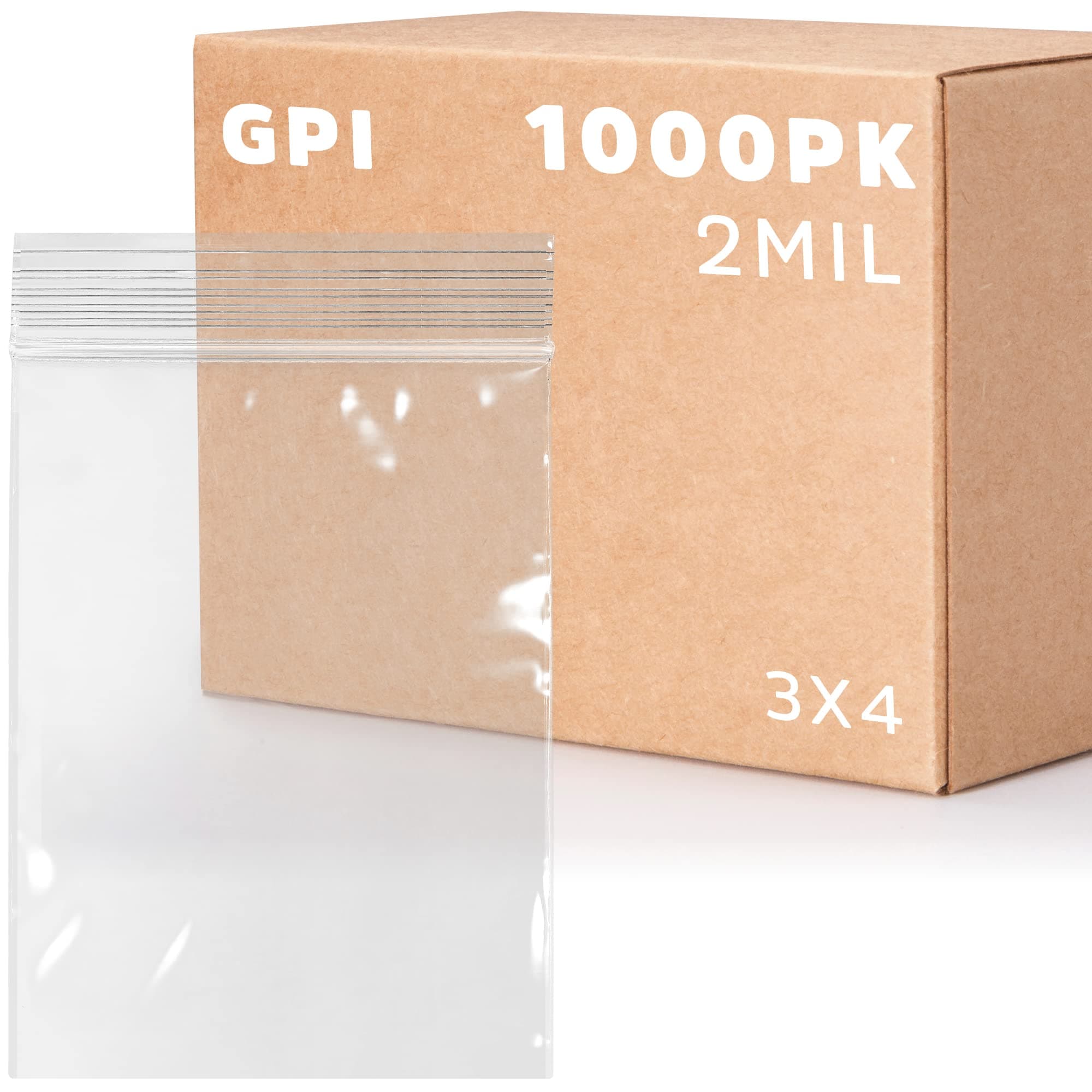 Clear Plastic Reusable Zip Bags - Bulk GPI Case of 1000, 3" x 4" 2 mil Thick Strong & Durable Poly Baggies With Resealable Zip Top Lock For Travel, Storage, Packaging & Shipping. 3" x 4" 1000.0