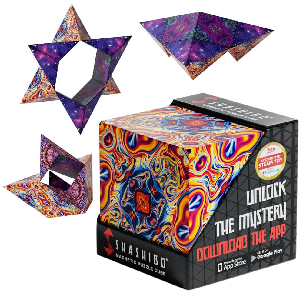 Shashibo Shape Shifting Box - Award-Winning Fidget Toy w/ 36 Rare Earth Magnets - Fidget Cube Transforms Into Over 70 Shapes, Sensory Toy Gift for Kids, Teens, and Adults (Spaced Out) Spaced Out 1