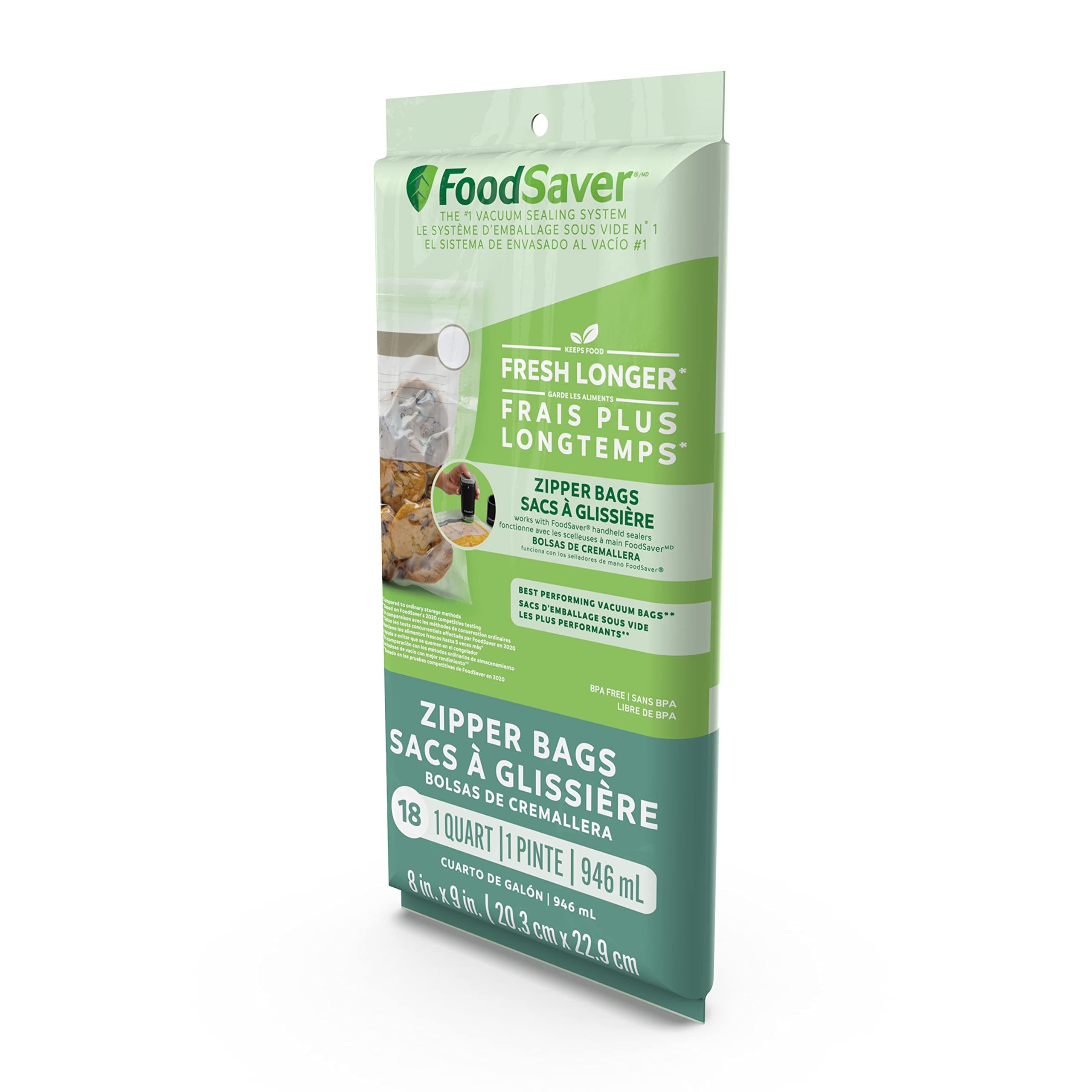 FoodSaver 1-Quart BPA-Free Multilayer Construction Vacuum Zipper Bags 18 Quart Bags