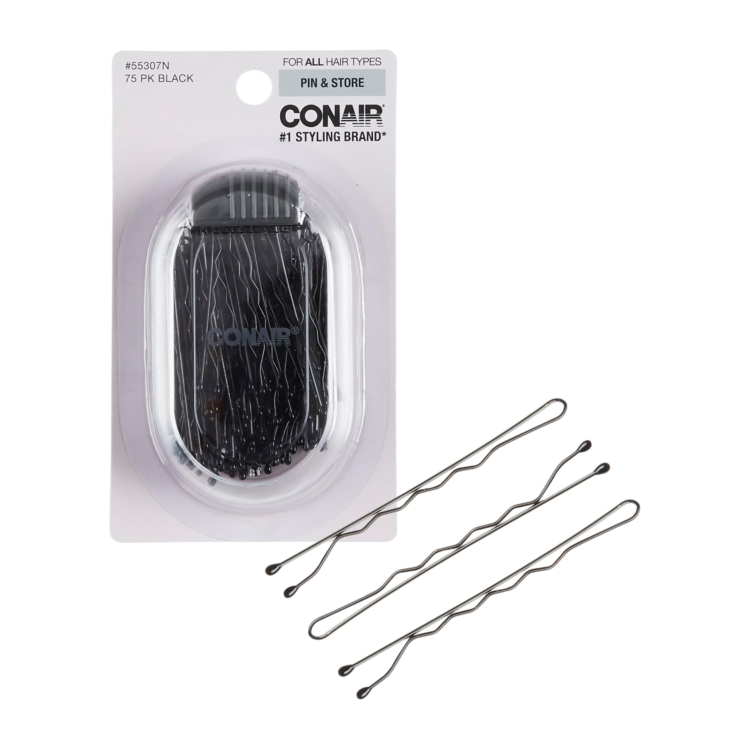 Conair Pin & Match Bobby Pins - hair accessories for women - Bobby Pins Black - Includes Storage Container - 75 Count Black 75 Count (Pack of 1)