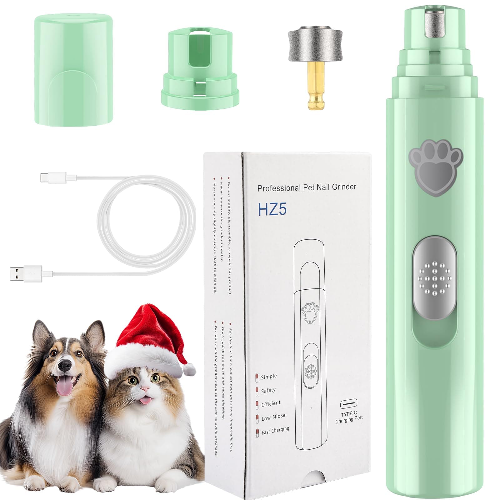 VIWIK Dog Nail Grinder, 2-Speed Rechargeable Dog Nail Trimmers for Large Medium & Small Dogs, Upgrade Professional Electric Pet Paws Grooming, Quiet Puppy Grooming Tool, for Dogs Cats Green