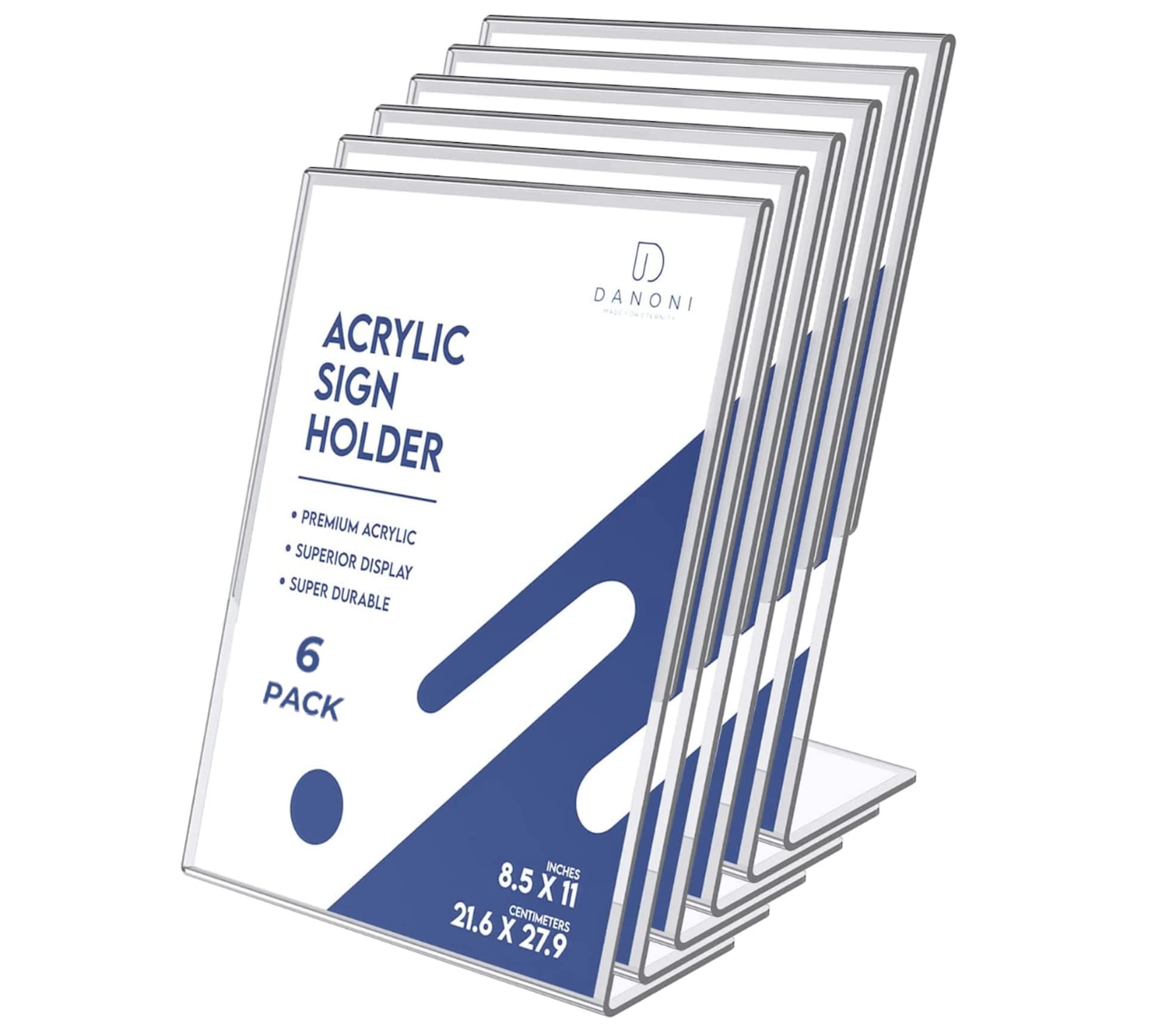 Extra Durable Clear Acrylic Sign Holder - 6Pack 8.5x11'' Flyer Document Brochure Paper Display Holder with Vertical Slant Back for Office Desktop - Plastic Menu Stands for Restaurant Tabletop
