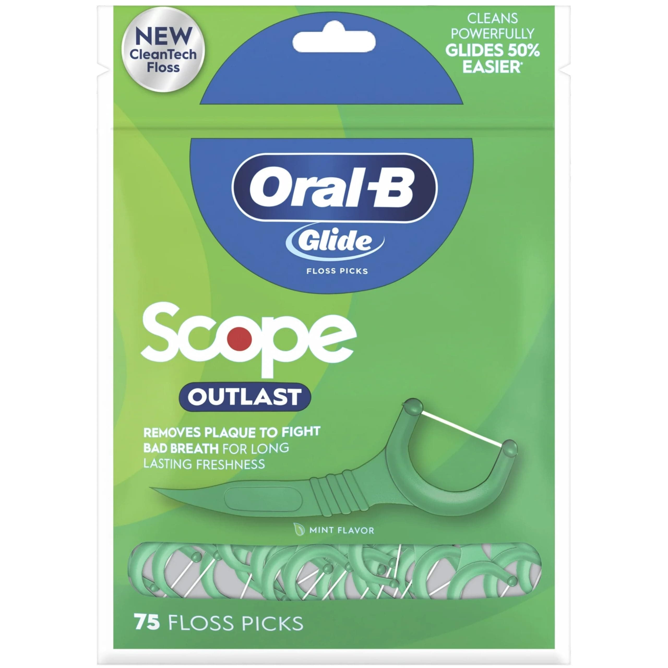 Oral-B Glide Complete Floss Picks, Dental Floss Picks, Scope Outlast, 75-ct, Toothpicks Floss Picks