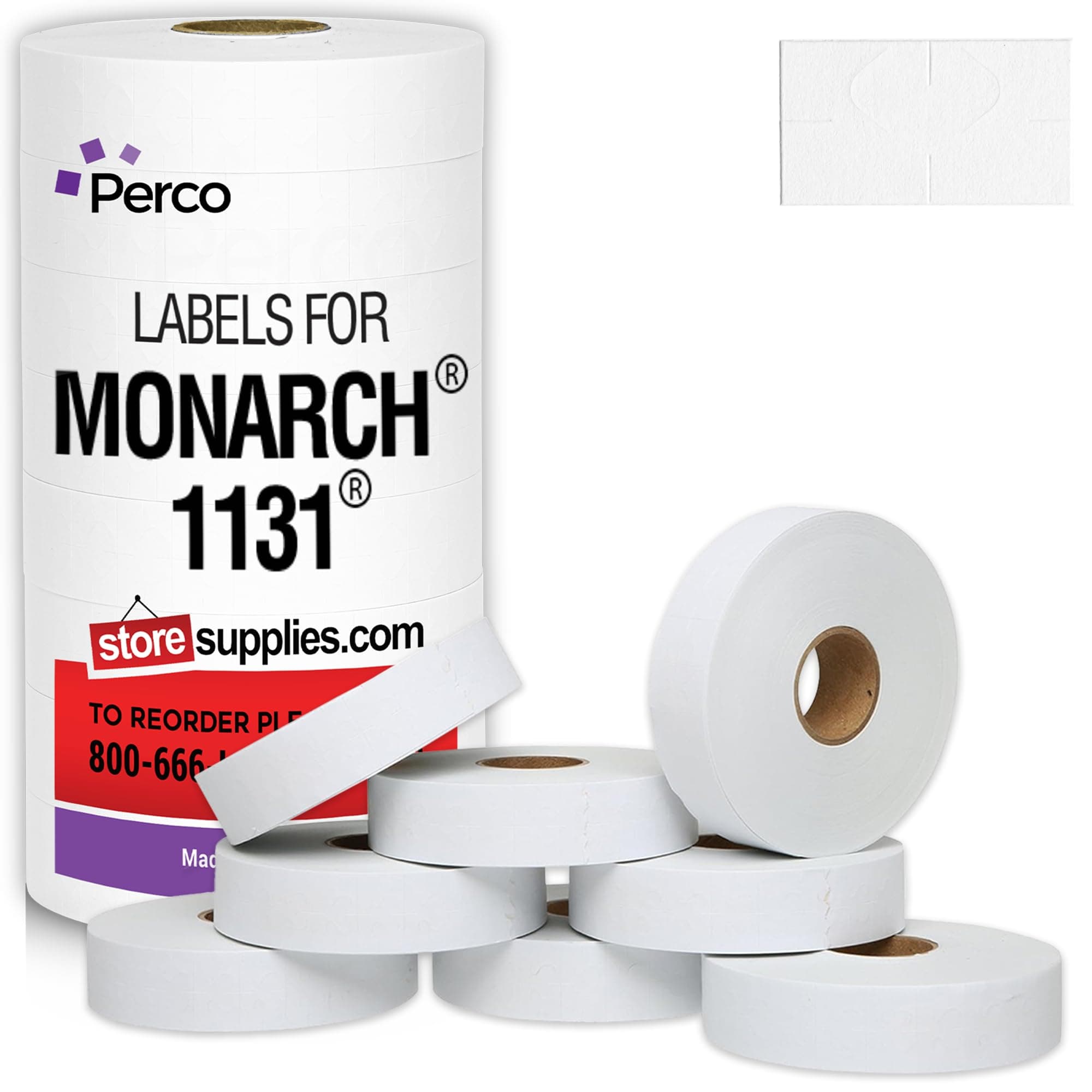 Perco White Pricing Labels for Monarch 1131 Price Gun - 1 Sleeve, 8 Rolls, 20,000 Price Marking Labels - with Ink Roll Included 1 Sleeve White