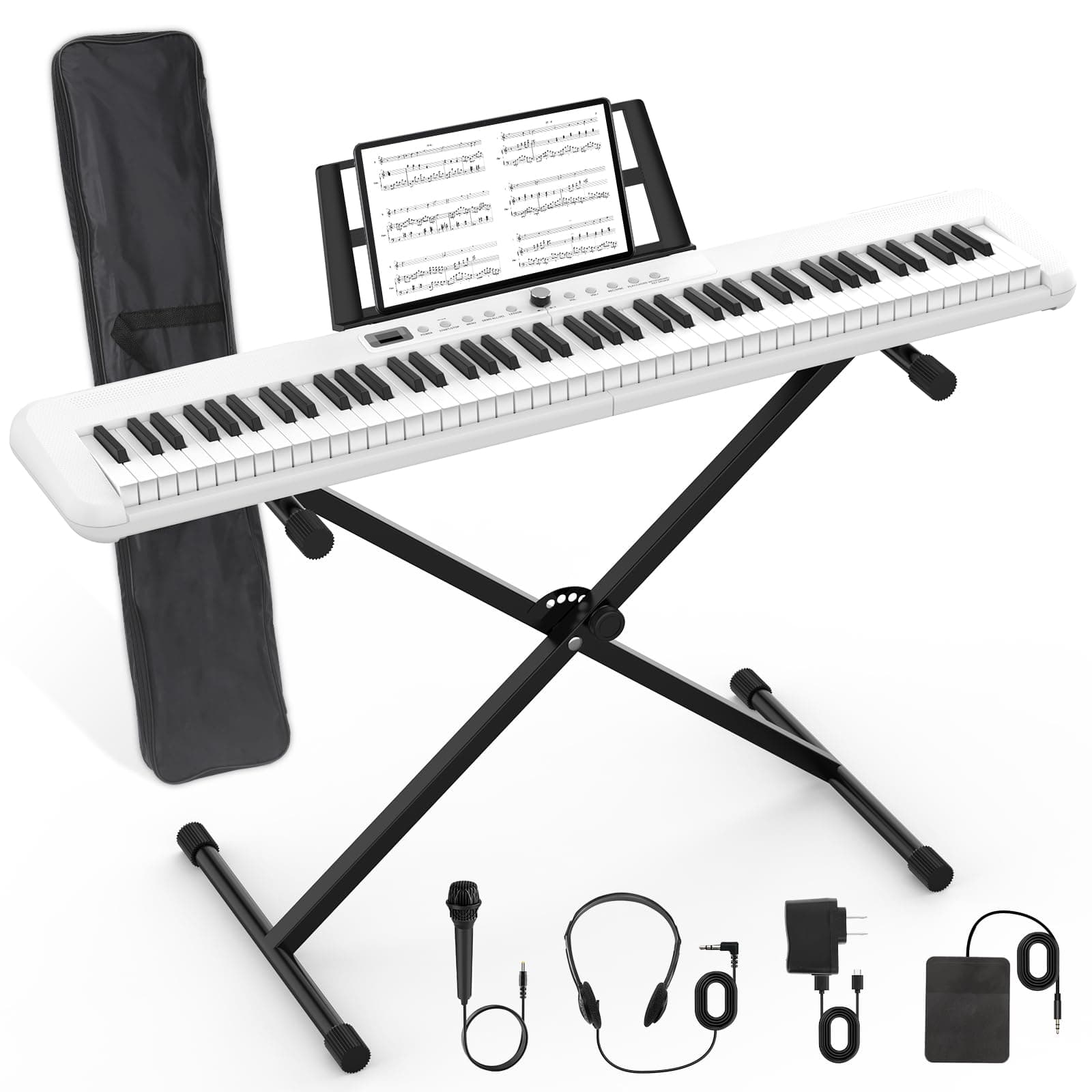 88 Key Piano Keyboard, Semi Weighted Electronic Digital Piano with Music Stand, Power Supply, Sustain Pedal, Bluetooth, Stand, MIDI, for Beginner Professional at Home, Stage