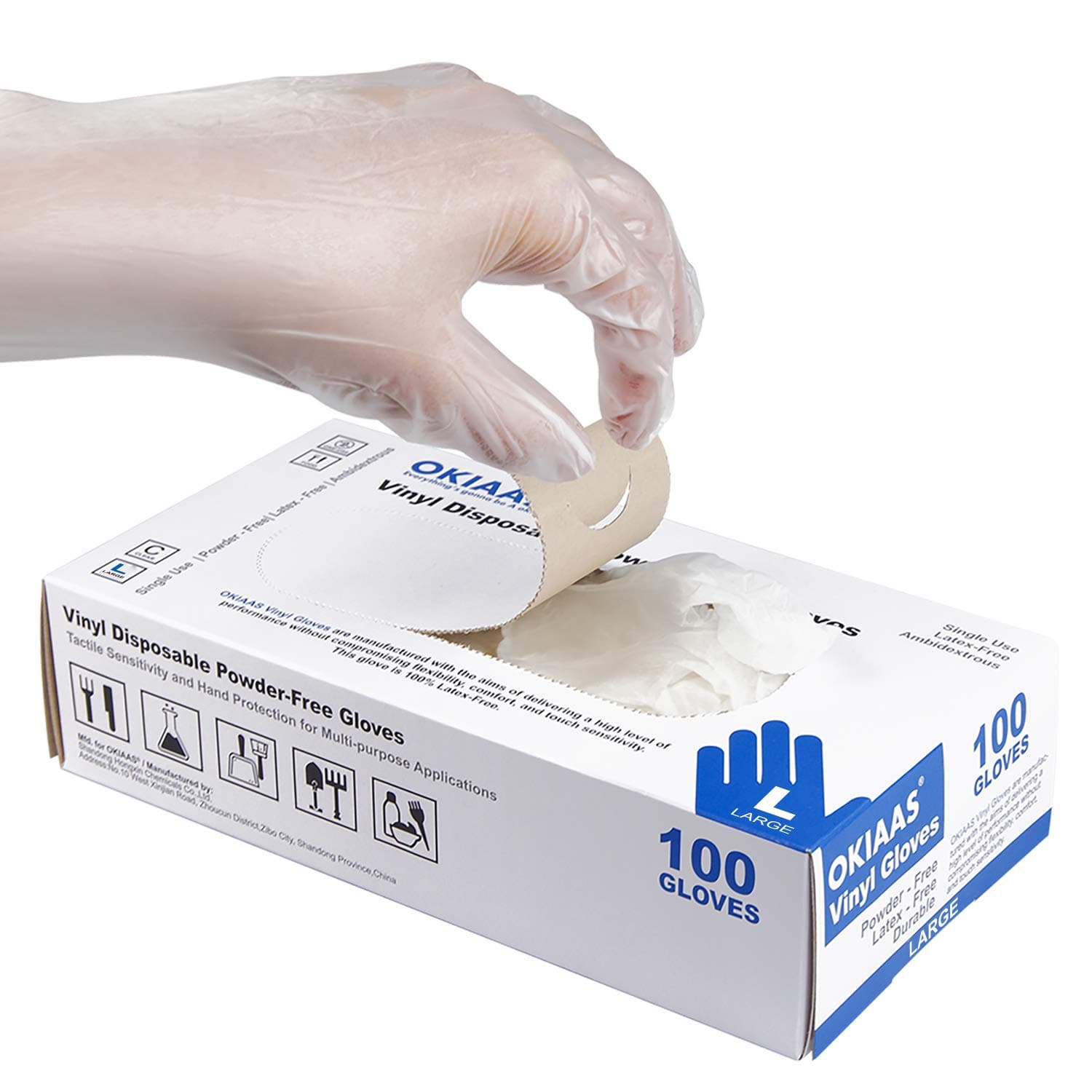 OKIAAS Disposable Gloves M, Food Safe | Latex-Free and Powder-Free Clear Vinyl Gloves for Cooking, Food Prep, Household Cleaning | Medium,100 Counts/Box Medium (Pack of 100) Clear - Box of 100