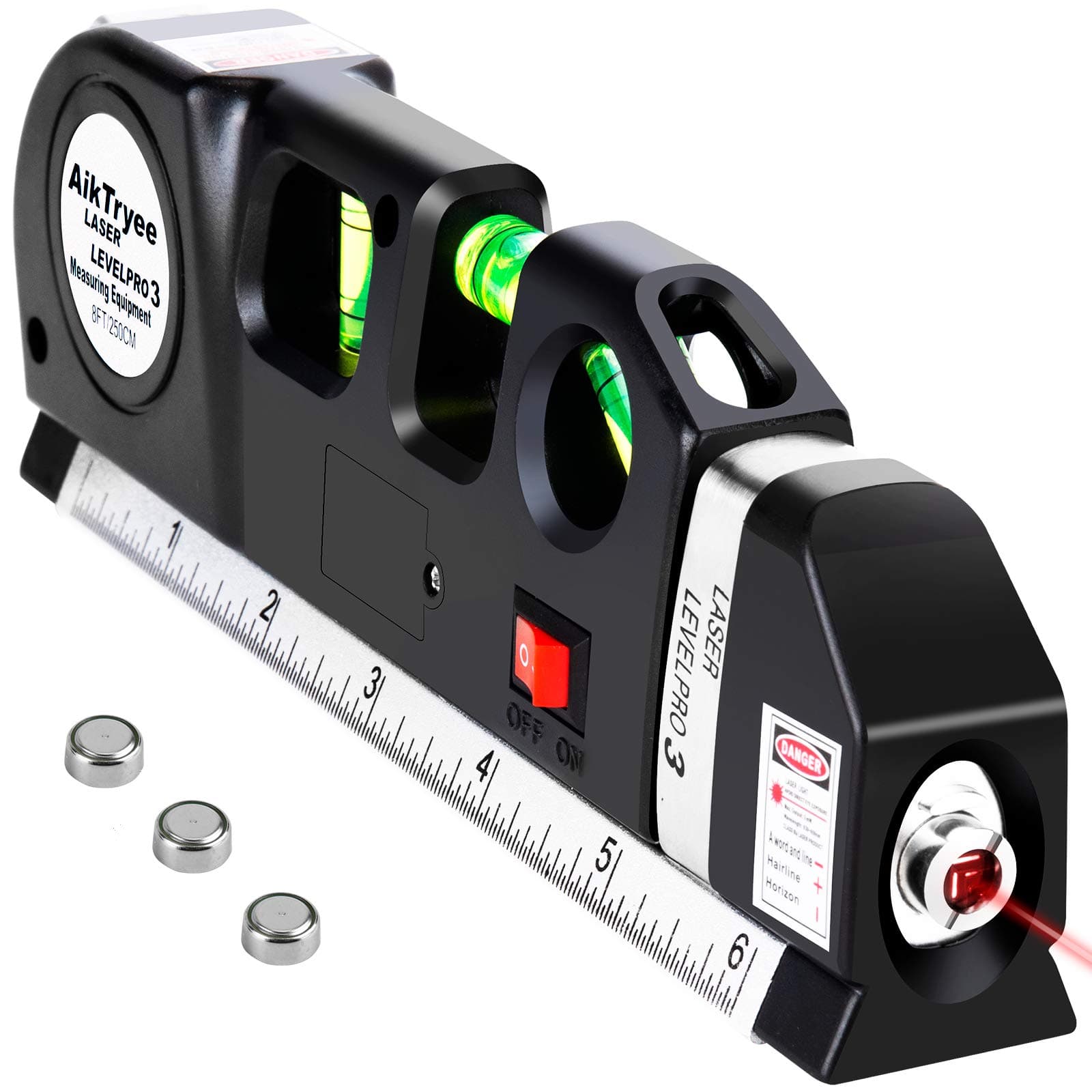 Laser Level Line Tool, Multipurpose Laser Level Kit Standard Cross Line Laser leveler Beam Tool with Metric Rulers 8ft/2.5M for Picture Hanging cabinets Tile Walls by AikTryee. Red Laser