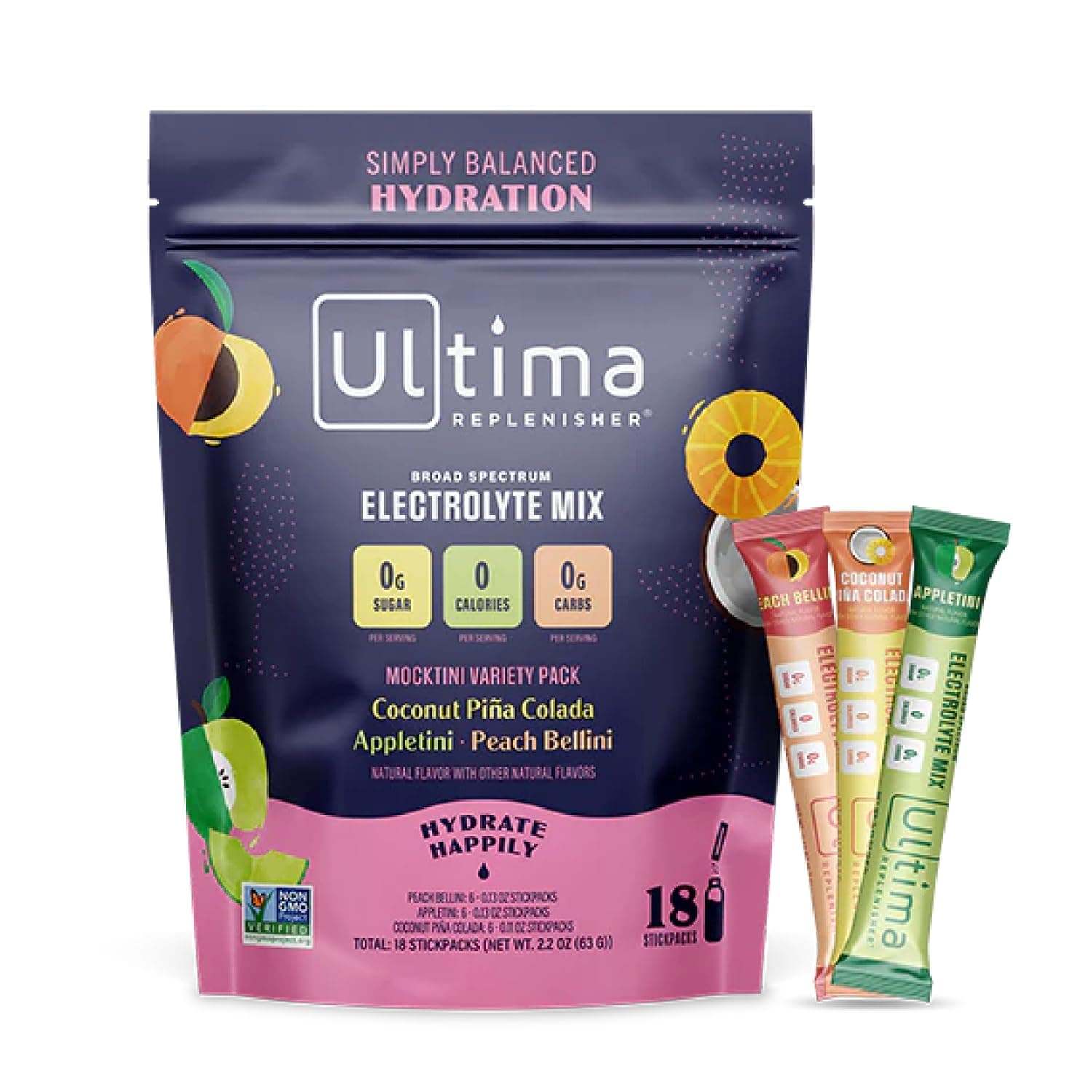 Ultima Replenisher Daily Electrolyte Drink Mix – Mocktini Variety, 18 Stickpacks – Hydration Packets with 6 Key Electrolytes & Trace Minerals – Keto Friendly, Non- GMO & Sugar-Free Electrolyte Powder