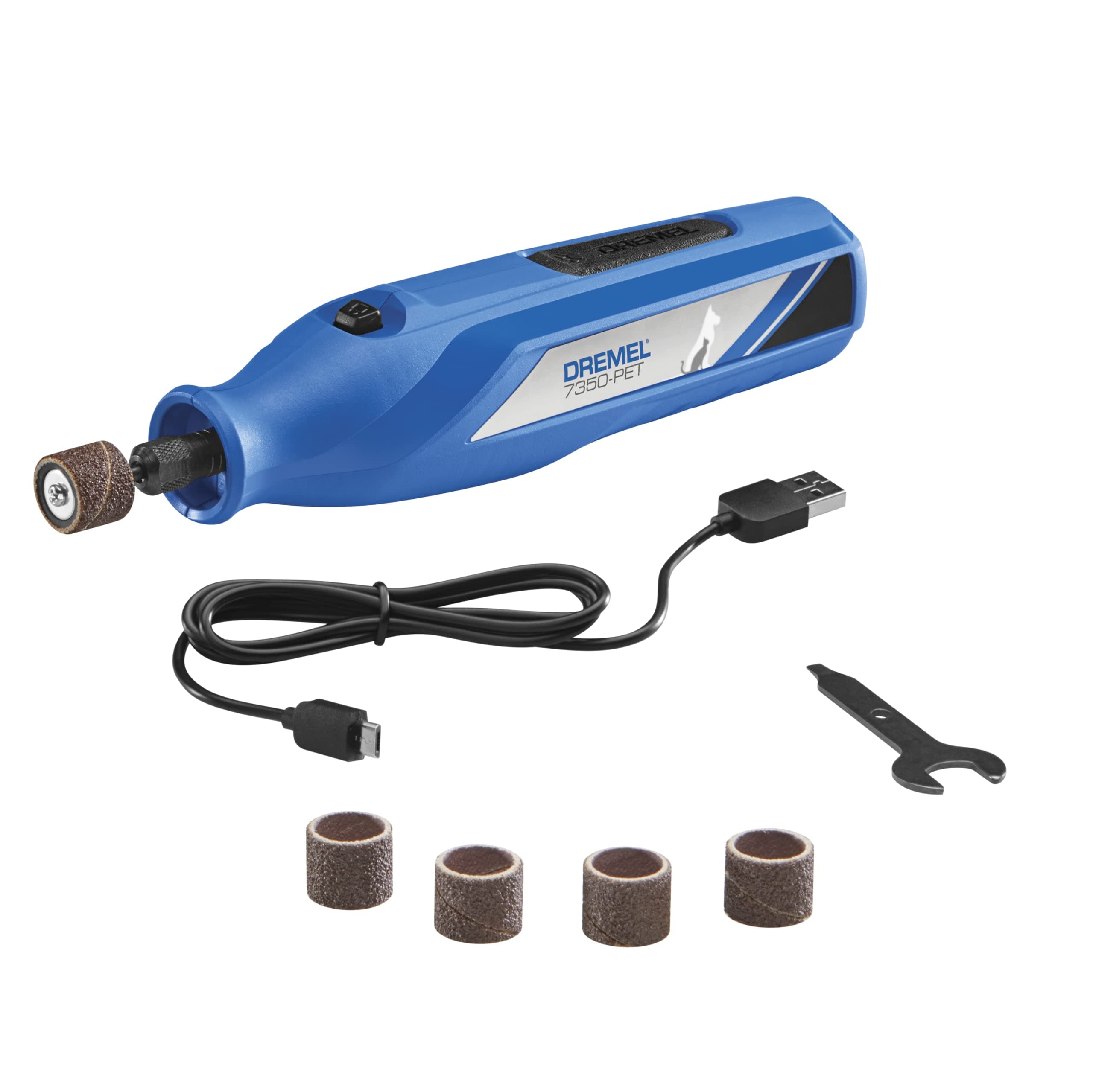 Dremel 7350-PET 4V Pet & Dog Nail Grinder, Easy-To-Use & Safe Nail Trimmer, Professional Pet Grooming Kit - Works on Large, Medium, Small Dogs & Cats New Model w/ 4 Sanding Bands