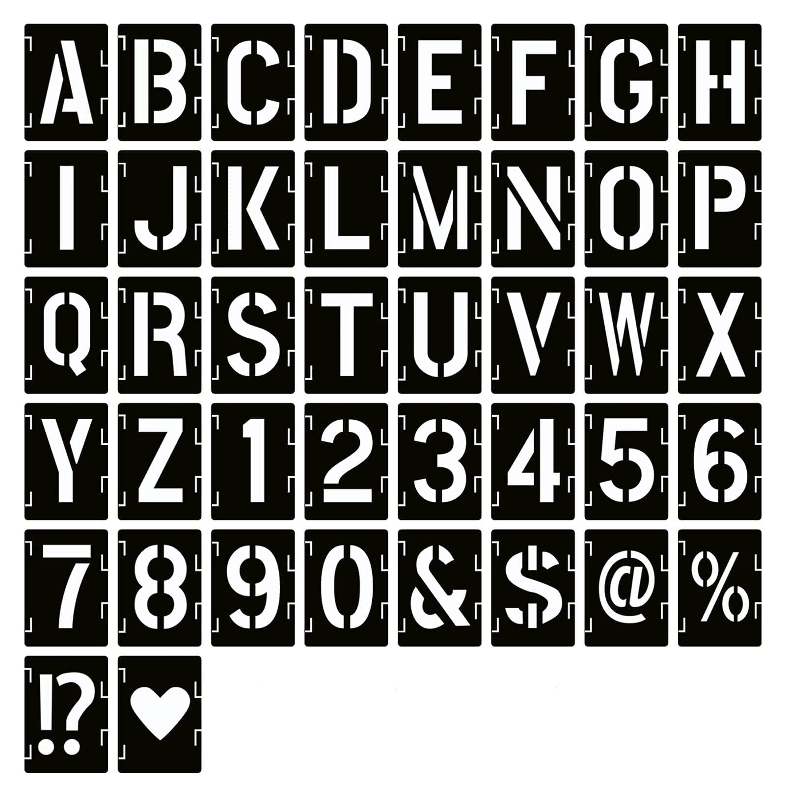 YEAJON 2 Inch Letter Stencils Symbol Numbers Craft Stencils, 42 Pcs Reusable Alphabet Templates Interlocking Stencil Kit for Painting on Wood, Wall, Fabric, Rock, Chalkboard, Sign, DIY Art Projects