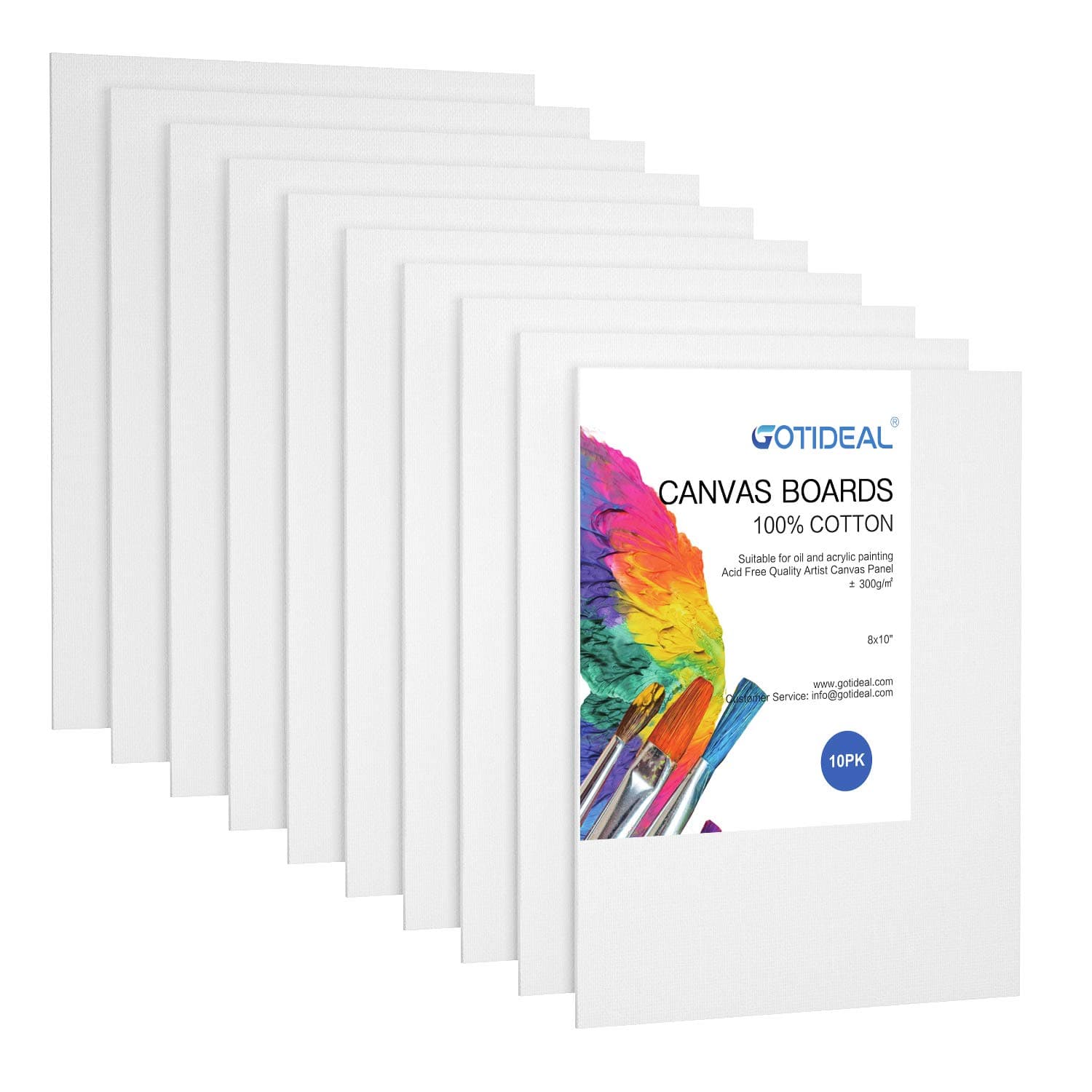 GOTIDEAL Canvas Boards, 8x10 inch Set of 10,Gesso Primed White Blank Canvases for Painting - 100% Cotton Art Supplies Canvas Panel for Acrylic Paint, Pouring, Oil Paint, Watercolor, Gouache 8"x10"