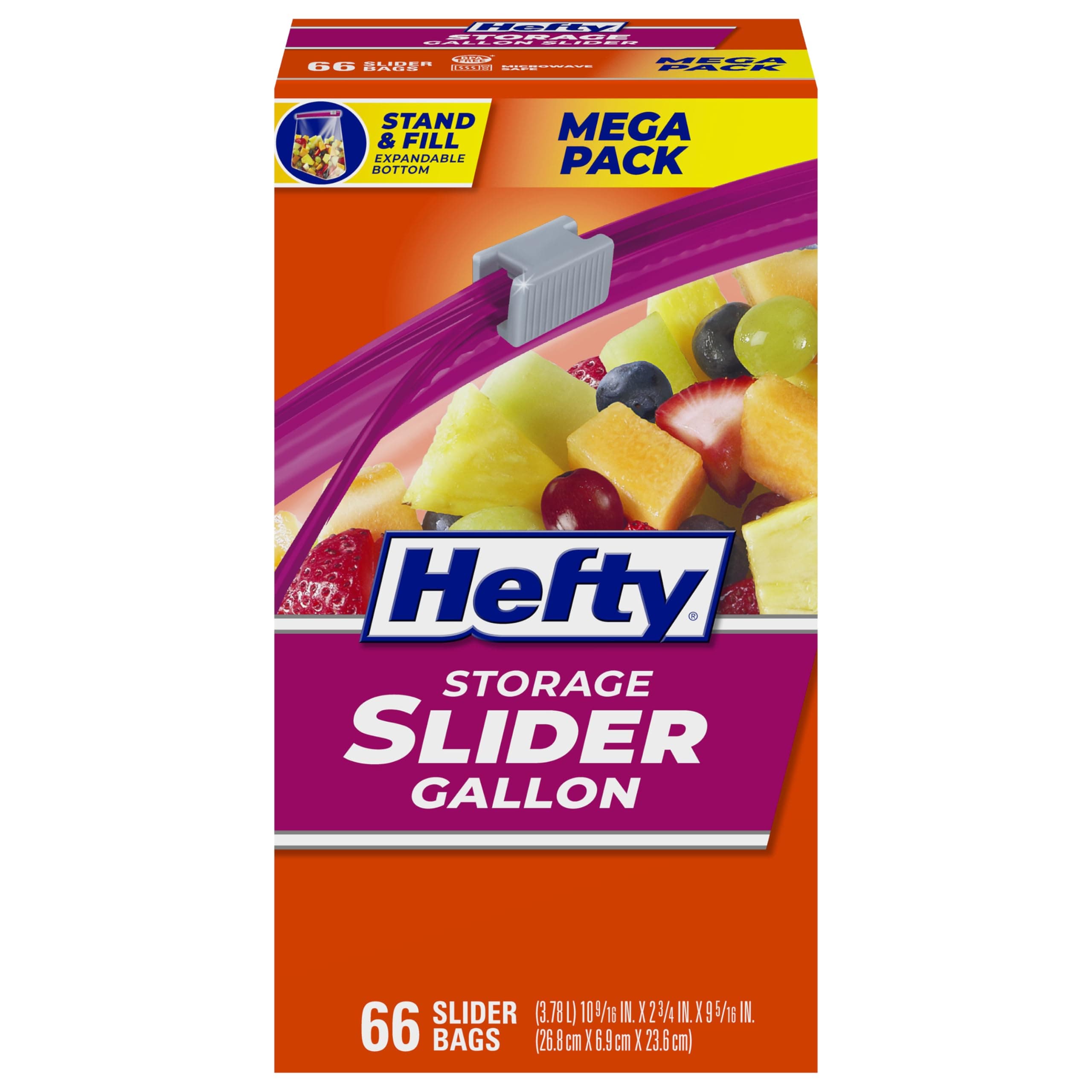 Hefty Slider Kitchen Storage Bags, Gallon Size, 66 Count Gallon Slider 66