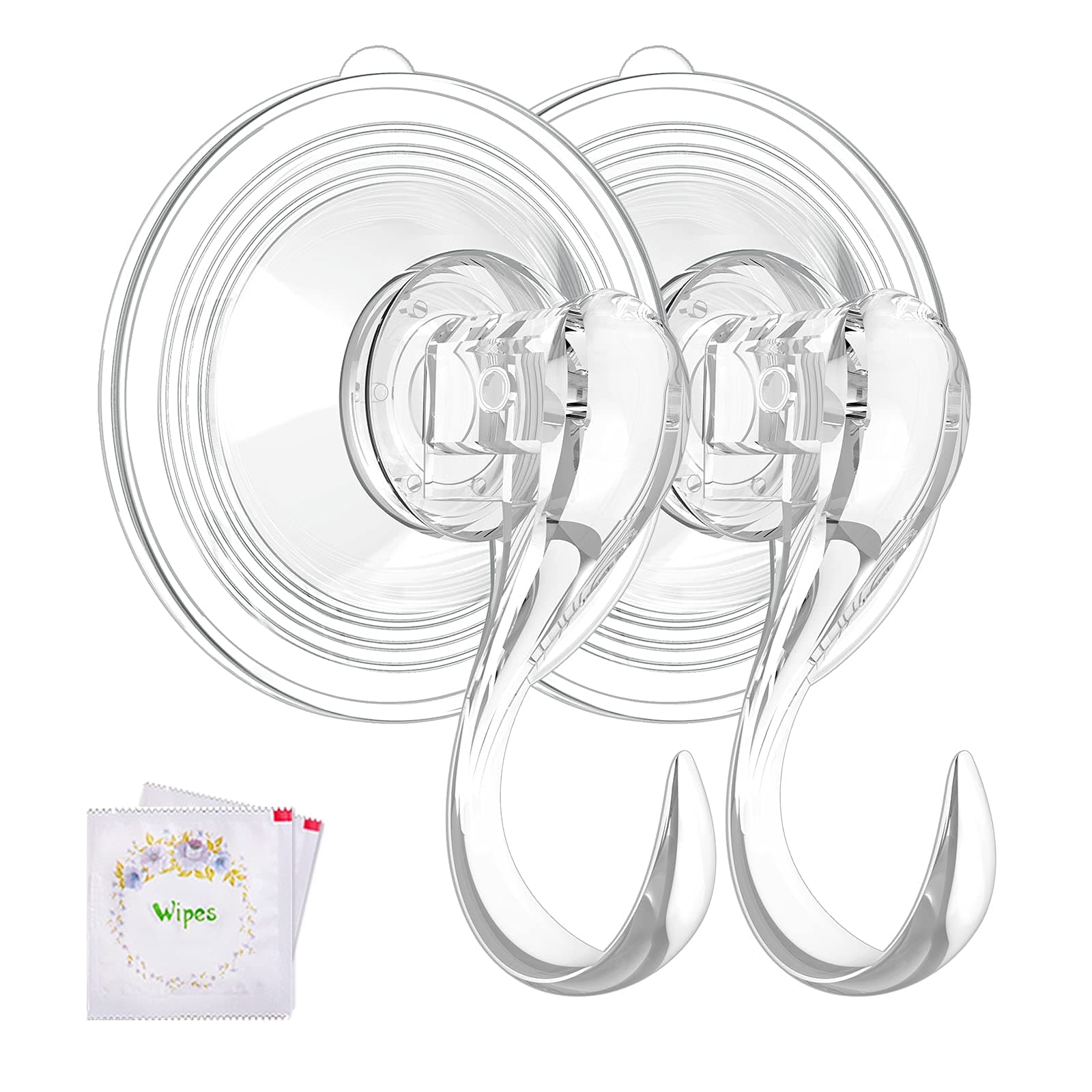VIS'V Wreath Hanger, Large Suction Cup Wreath Hooks with Wipes, Heavy Duty, 22 LB Capacity, Removable and Reusable, Clear, 2 Pcs