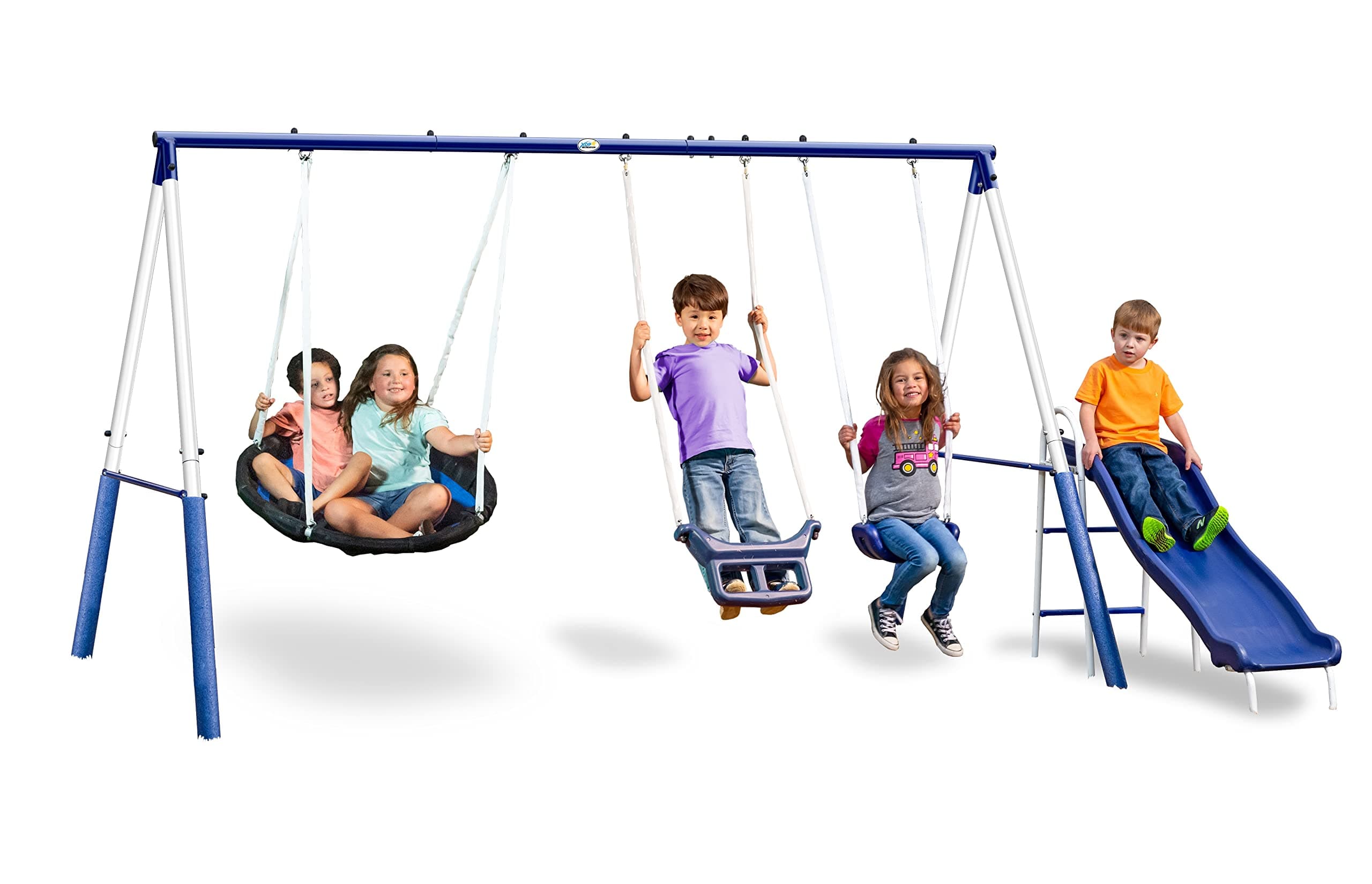 XDP Recreation Swingin' More Fun - Outdoor Backyard Playground Kids Swing Set. White/Blue