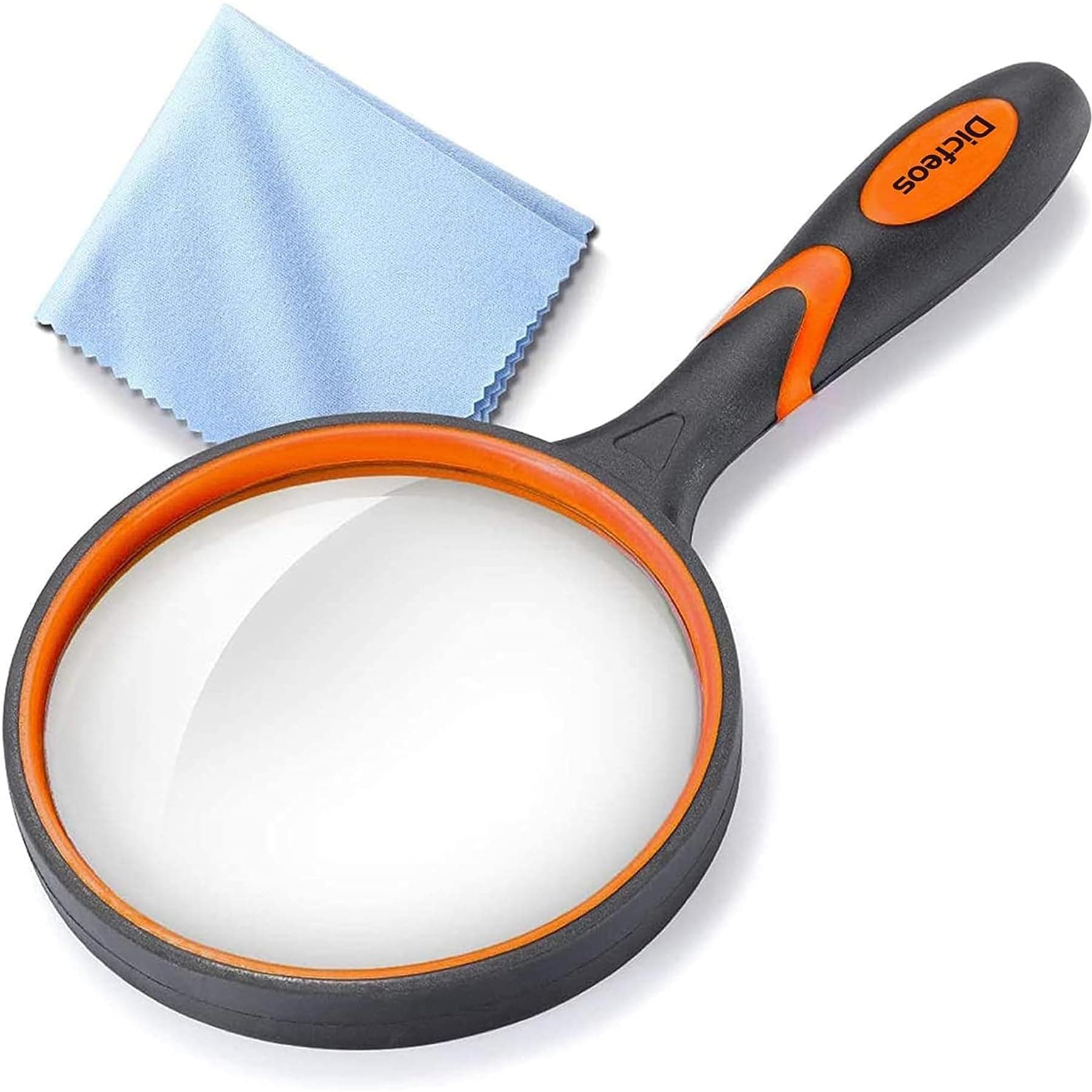 Dicfeos Magnifying Glass 10X Handheld Reading Magnifier with Cleaning Cloth-100MM Large Magnifying Lens with Non-Slip Soft Handle for Seniors Book Newspaper Reading and Kids Nature Hobby Exploration