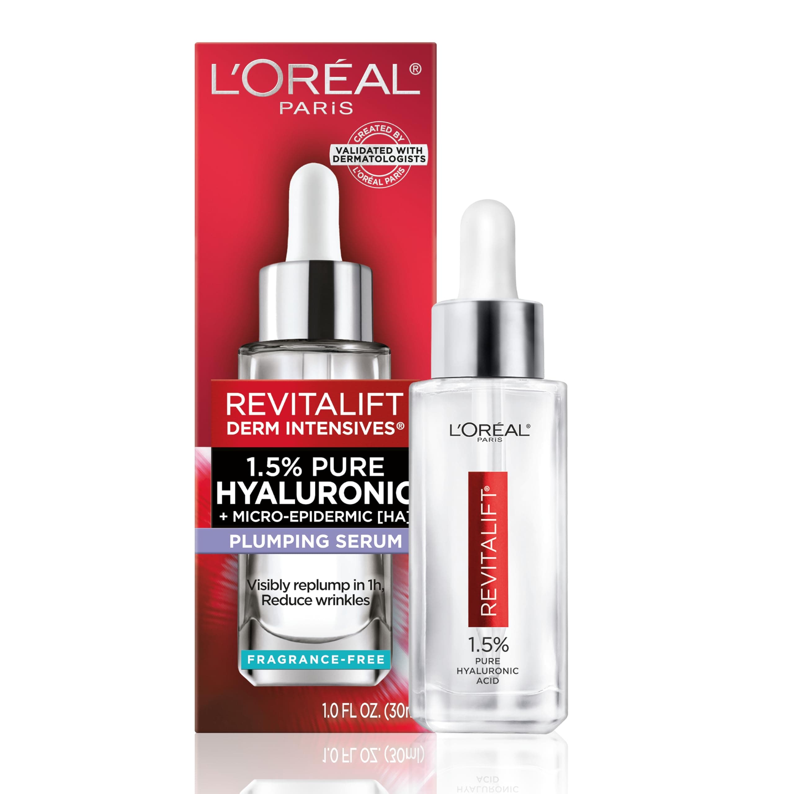 L'Oreal Paris Revitalift 1.5% Pure Hyaluronic Acid Serum for Face, Anti Aging Serum to Hydrate Skin & Reduce Wrinkles, Fragrance Free Skin Care for All Skin Types, 1 Oz 1 Fl Oz (Pack of 1)
