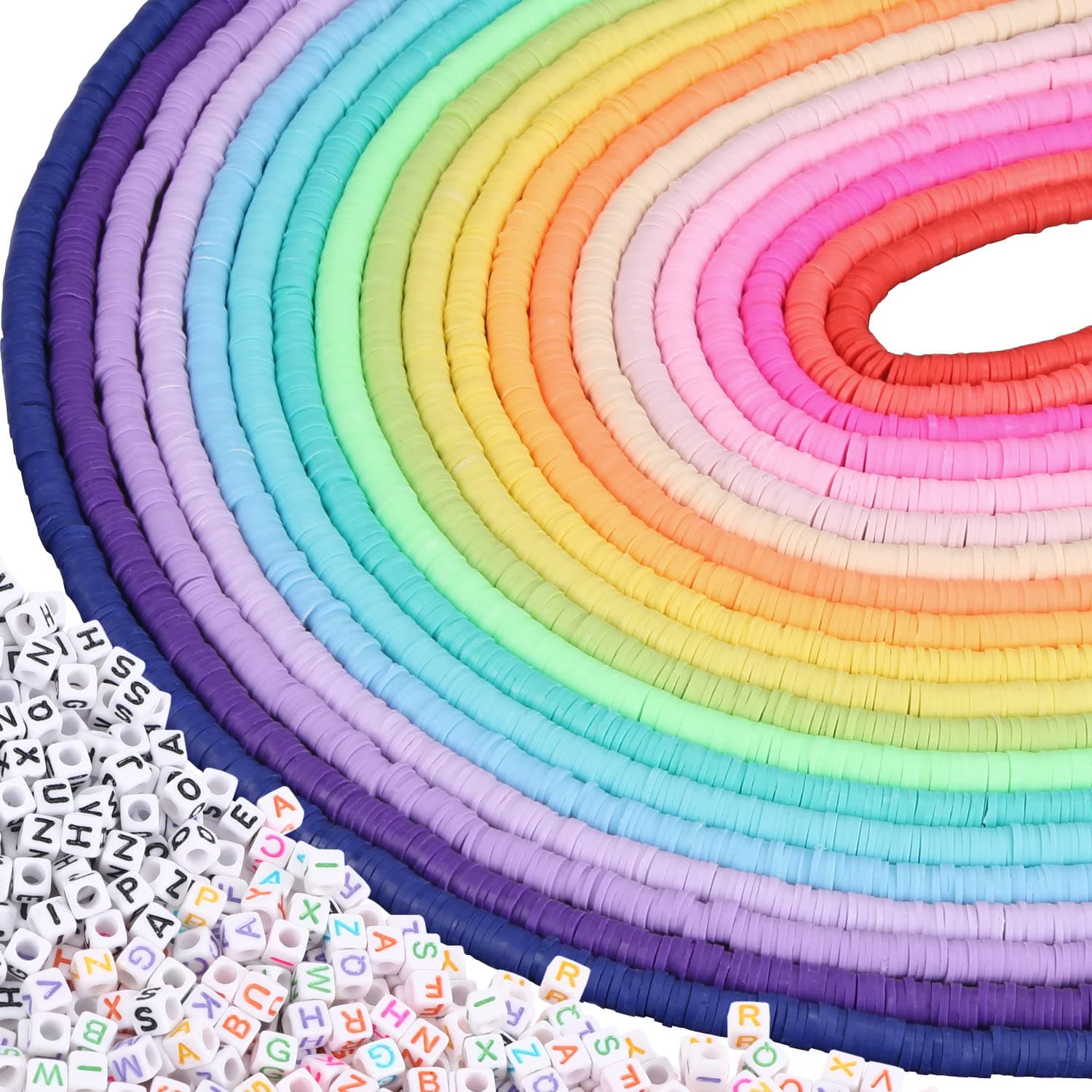 Augshy Clay Beads, 6700 Pcs Clay Beads for Bracelets Making Include Alphabet Letter Beads Round Heishi Jewelry Making Beads Flat Beads for Bracelets Making Colorful