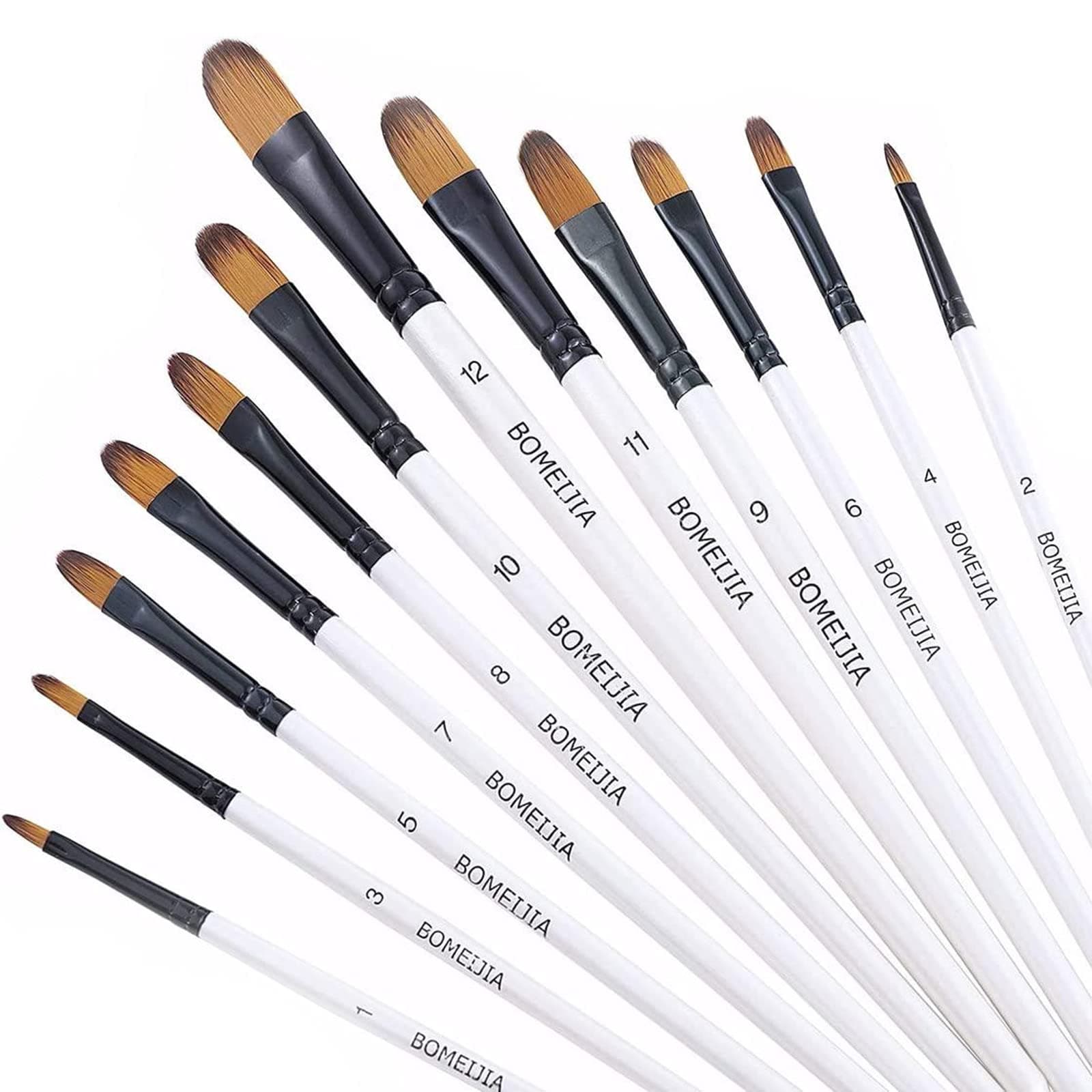 Filbert Paint Brushes Set, 12 PCS Artist Brush for Acrylic Oil Watercolor Gouache Artist Professional Painting Kits with Synthetic Nylon Tips