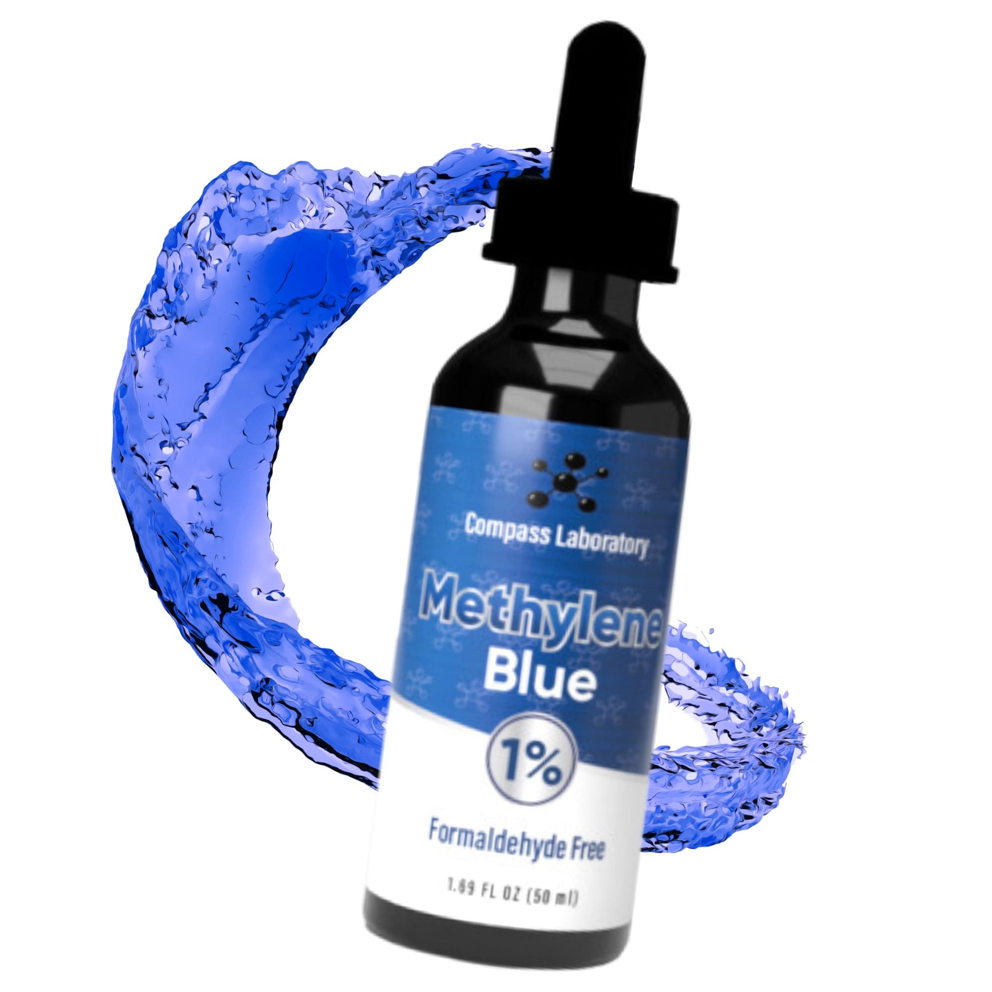 COMPASS LABORATORY Methylene Blue Pharmaceutical Grade, USP Grade, Third-Party Tested Dietary Supplement for Humans, No Formaldehyde, Made in USA (1% 50ml Bottle)
