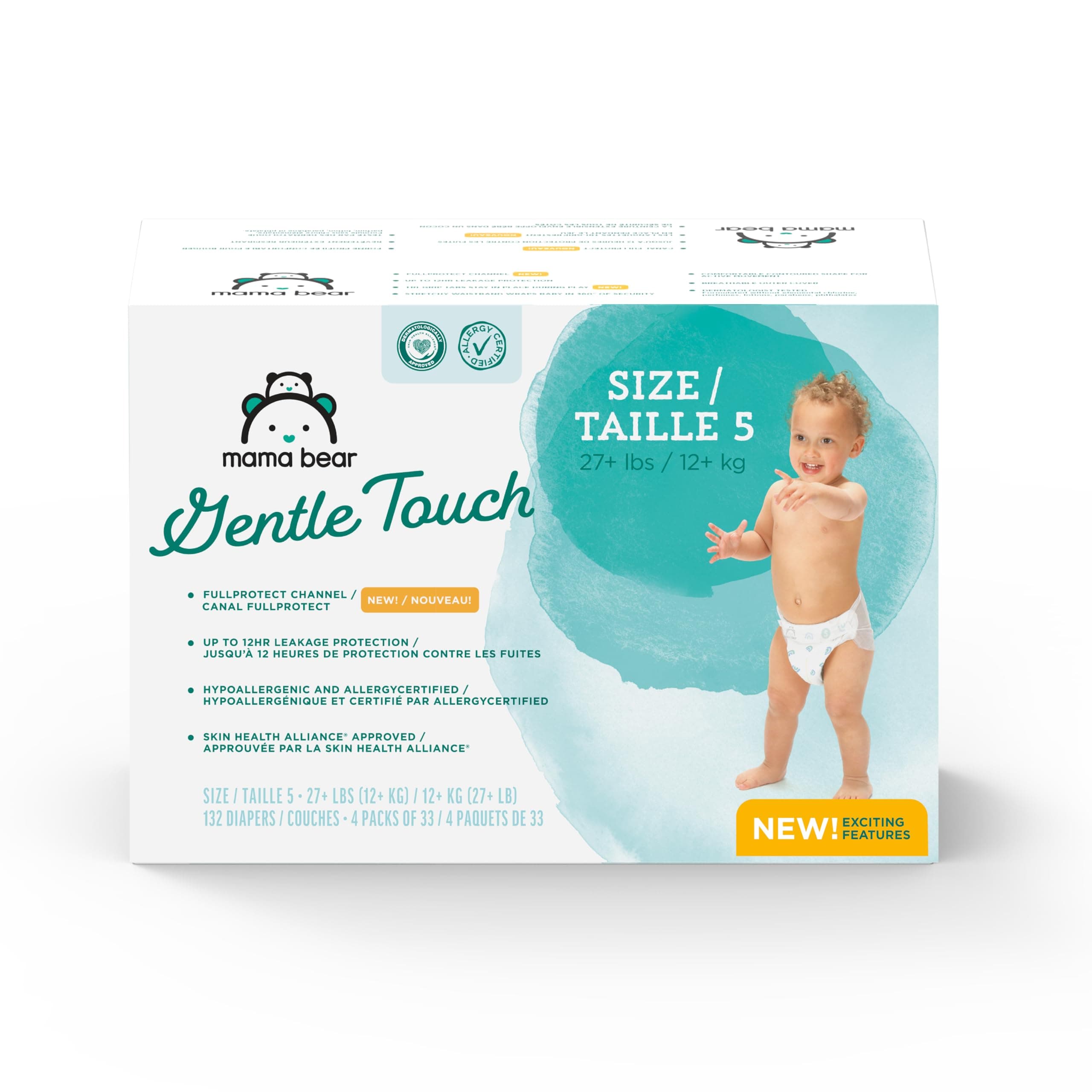 Amazon Brand - Mama Bear Gentle Touch Diapers, Size 5, 132 Count (4 packs of 33) Size 5 (132 Count)