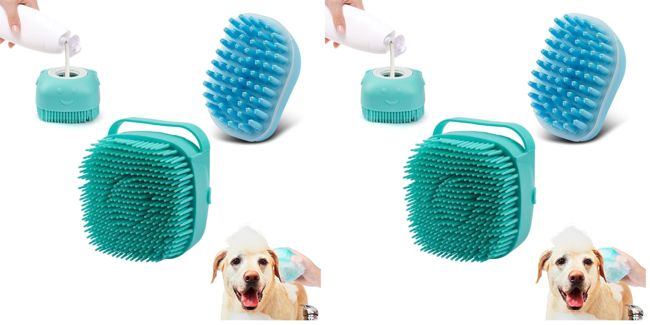2Pack Dog Bath Brush, Soft Silicone Pet Shampoo Massage Dispenser Grooming Shower Brush for Short Long Haired Dogs and Cats Washing, ISWAYSTORE (Pack of 2) Blue M (Pack of 2)