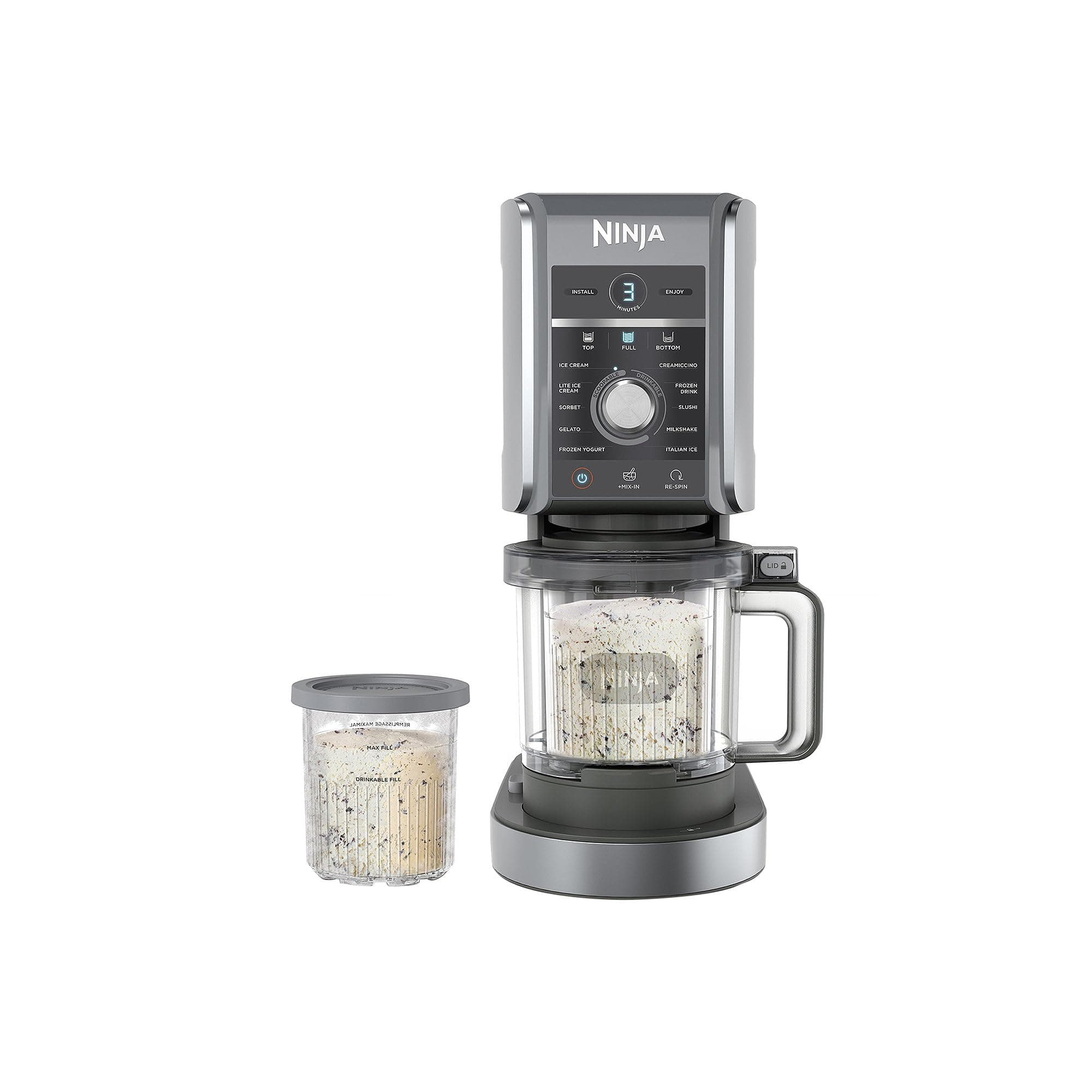 Ninja CREAMi Deluxe Ice Cream & Frozen Treat Maker for Ice Cream, Sorbet, Milkshakes, Frozen Yogurt, & More, 11-in-1, XL Capacity, Silver, Includes (2) Family-Sized 24 oz. Tubs, NC501 Ninja CREAMi 11-in-1