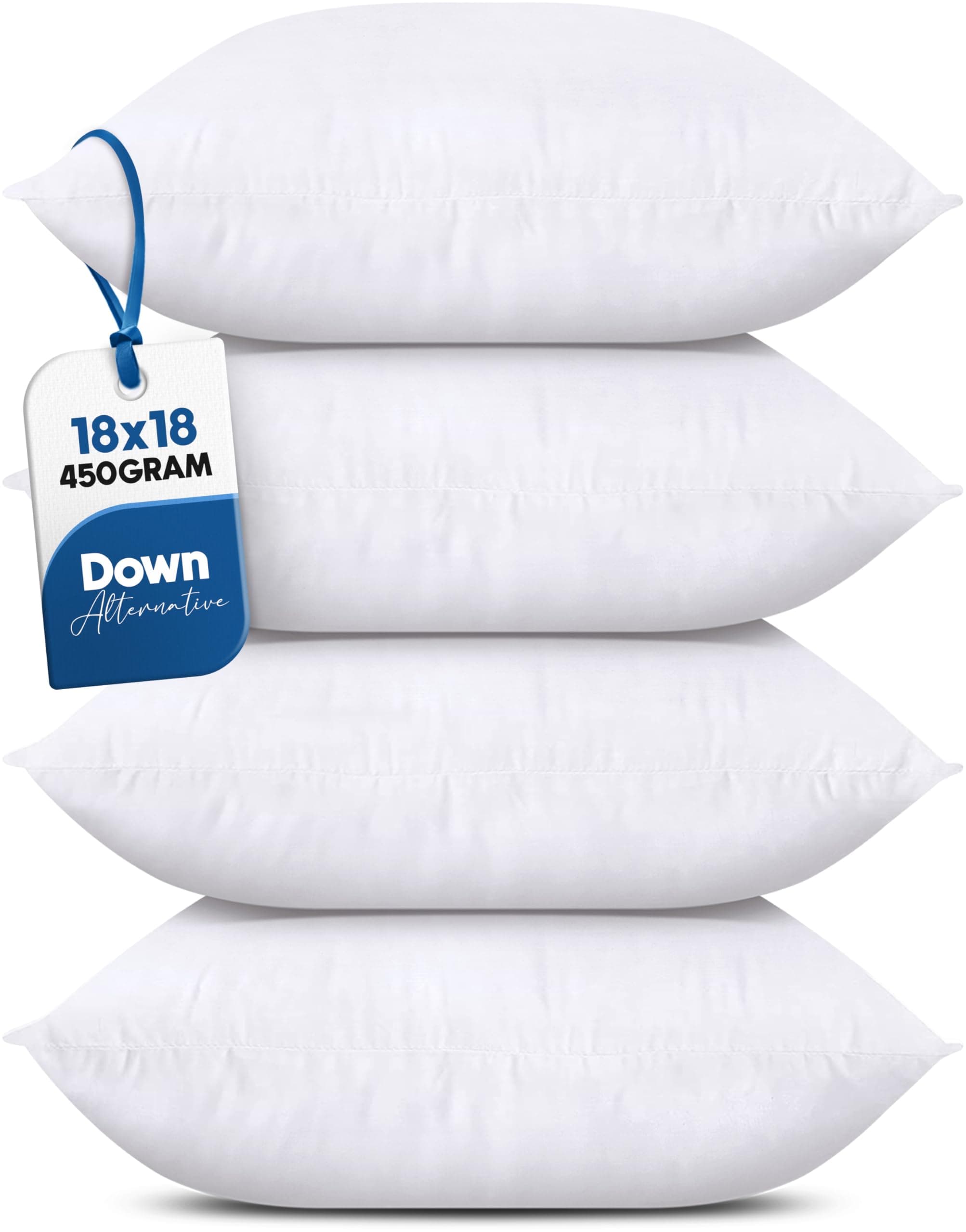 Utopia Bedding Throw Pillows (Set of 4, White), 18 x 18 Inches Pillows for Sofa, Bed and Couch Decorative Stuffer Pillow 18x18 Inch 4
