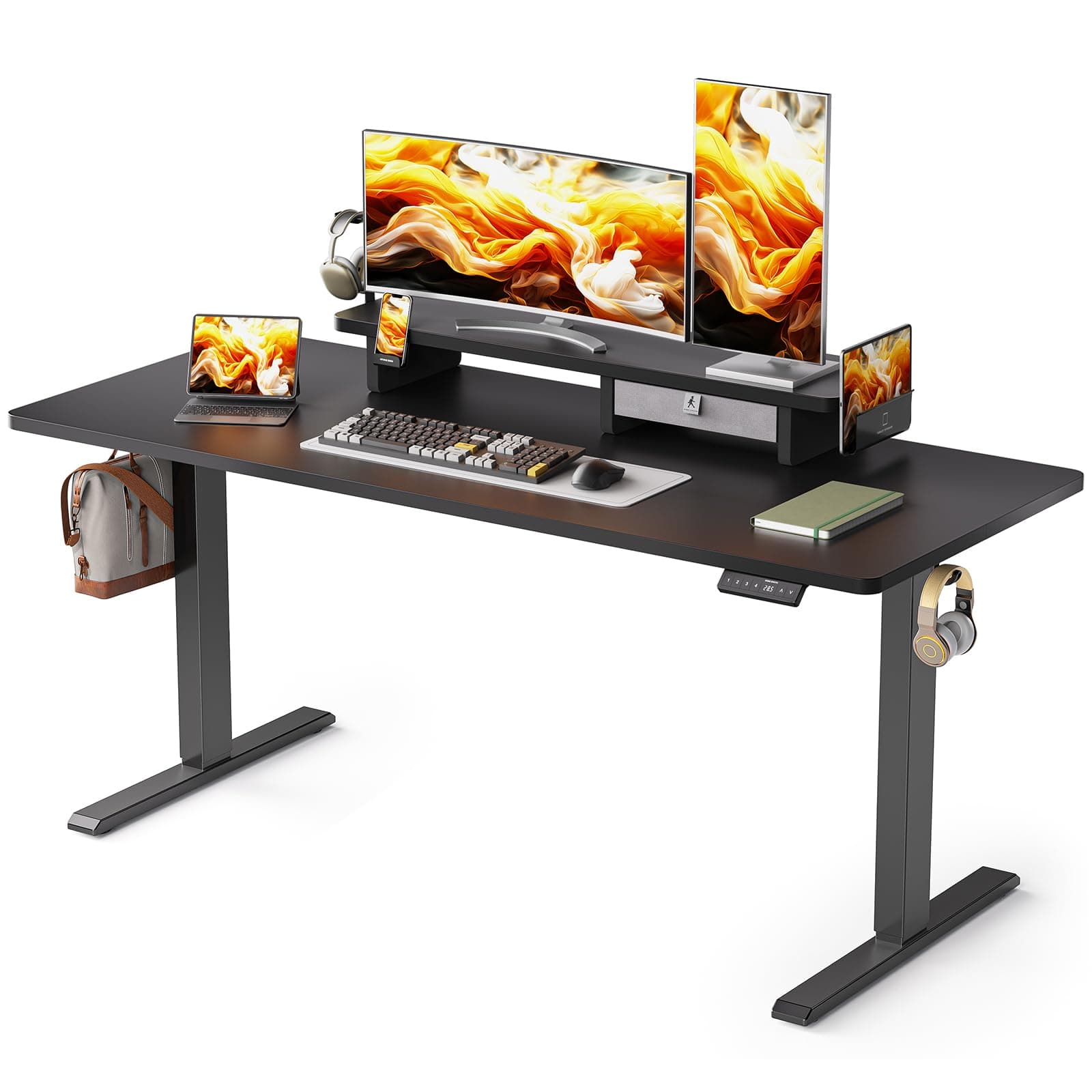 63x24 Inches Electric Standing Desk with Drawer and Monitor Stand, Height Adjustable Sit to Stand up Desk for Home Office, Ergonomic Computer Table with Phone Holder, 3 Hooks, Black 63 inches Black