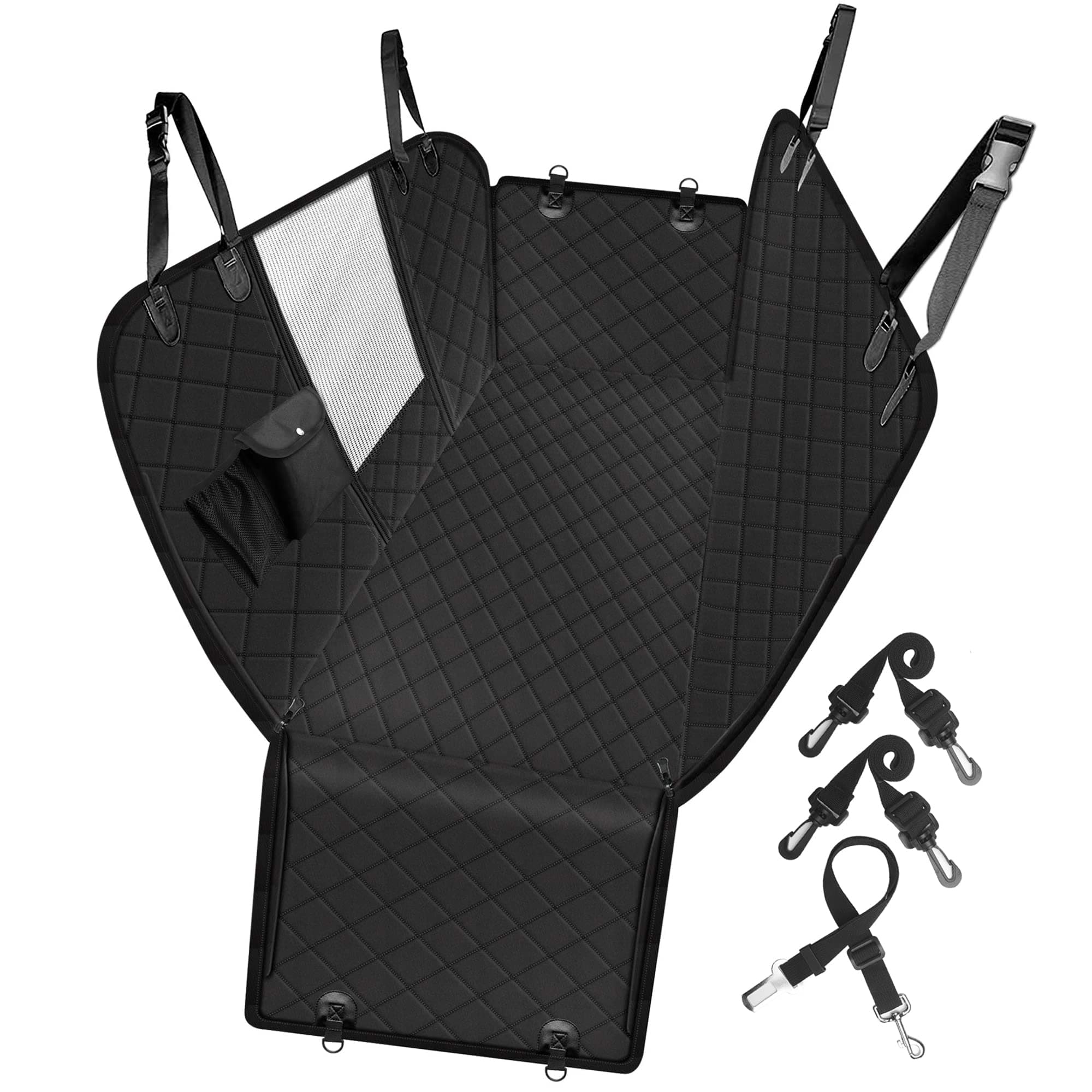 Femuar Dog Car Seat Cover with Storage Pockets Mesh Visual Window, Waterproof Nonslip , Heavy Duty Scratchproof Pet Dog Back Seat Cover Hammock for Cars Trucks and SUVs Back Standards(54"W x58"L)