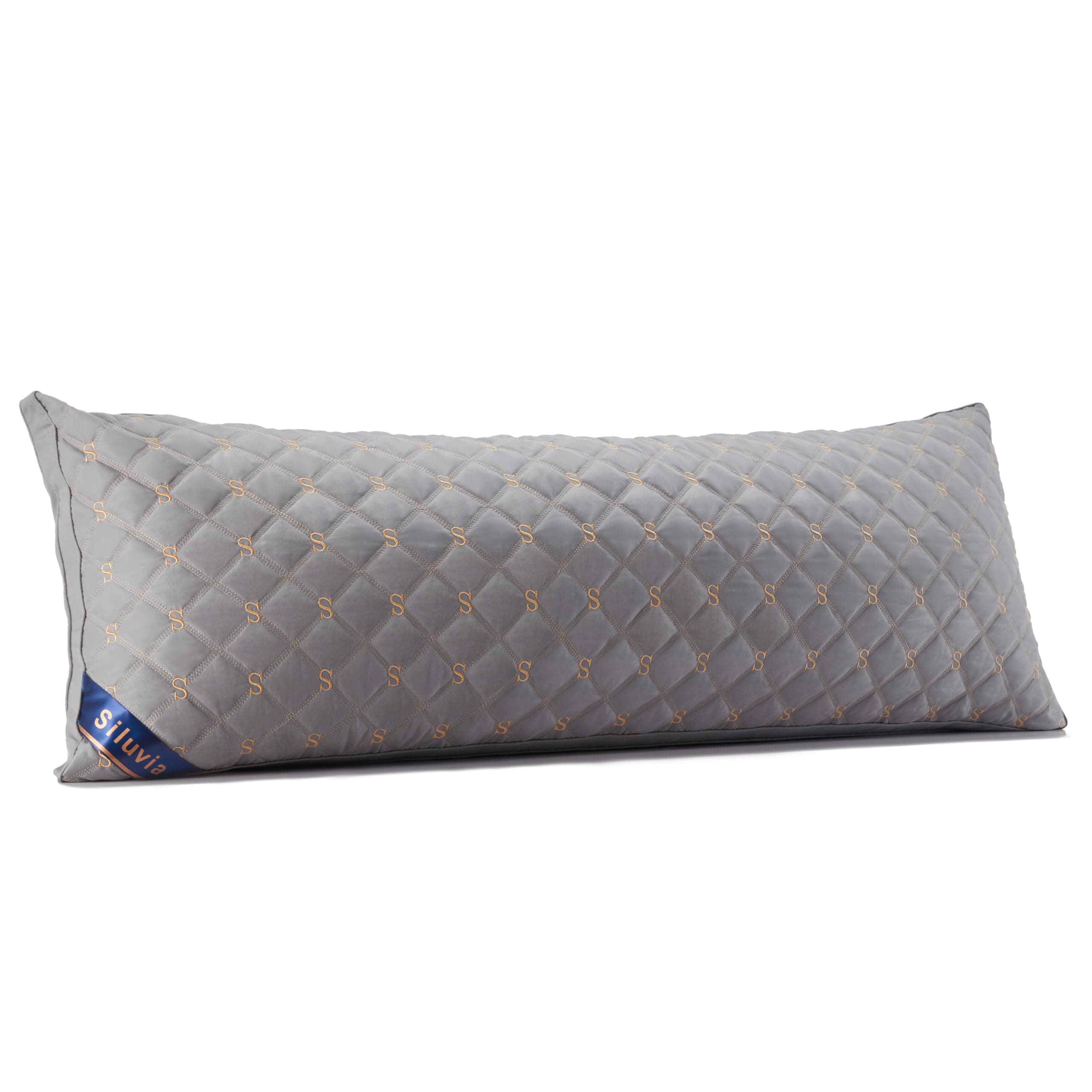 Siluvia Full Body Pillow for Adults-Premium Adjustable Loft Quilted Fluffy Body Pillow for Side Sleeper Quality Plush Down Alternative Long Bed Pillow Gray Pillow