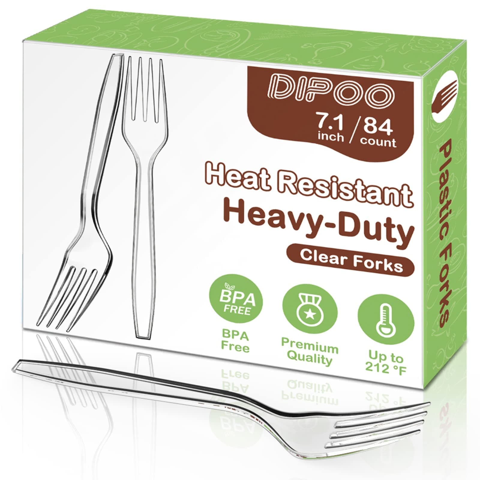 7.1" Clear Plastic Forks Heavy Duty with Heat Resistant & BPA Free, Solid and Durable Plastic Cutlery, Premium Disposable Forks for Party Supply(84 Count) Forks 84 Count