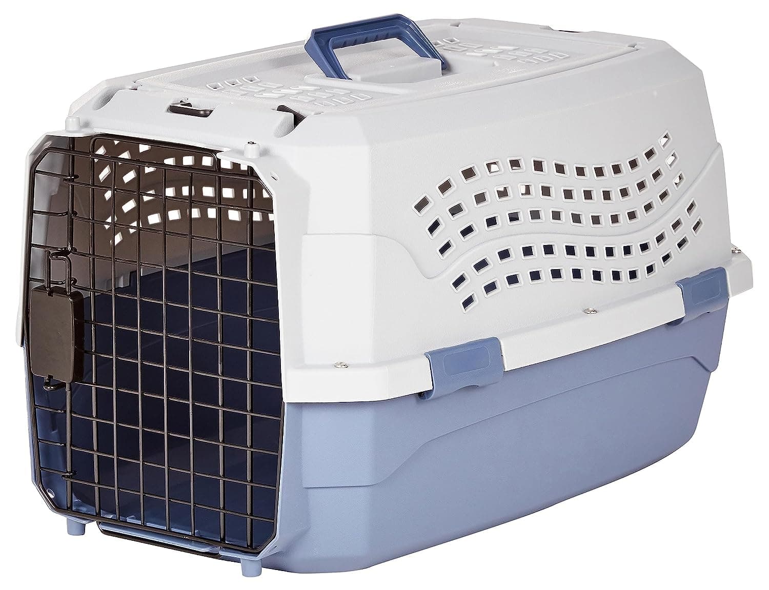 Amazon Basics 2-Door Top-Load Hard-Sided Dogs, Cats Pet Travel Carrier, Gray & Blue, 22.8"L x 15.0"W x 13.0"H Gray & Blue 22.8"L x 15.0"W x 13.0"H