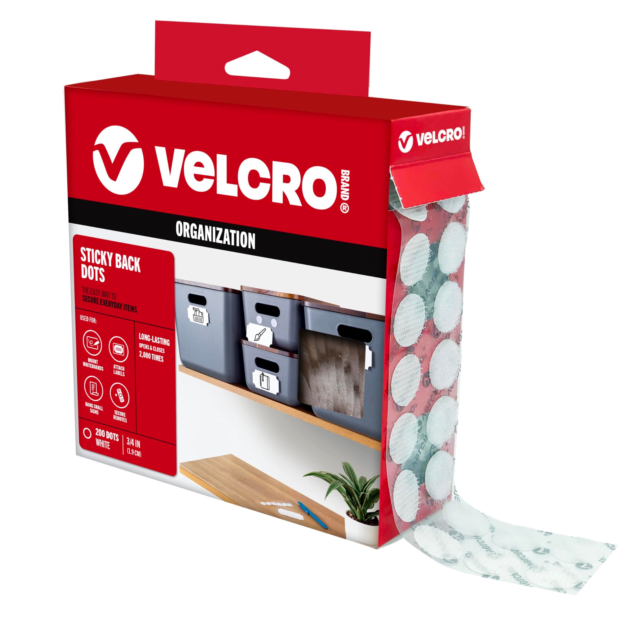 VELCRO Brand Dots with Adhesive White | 200 Pk | 3/4" Circles | Sticky Back Round Hook and Loop Closures for Organizing, Arts and Crafts, School Projects, 91824, 200Pk 200Pk Coins