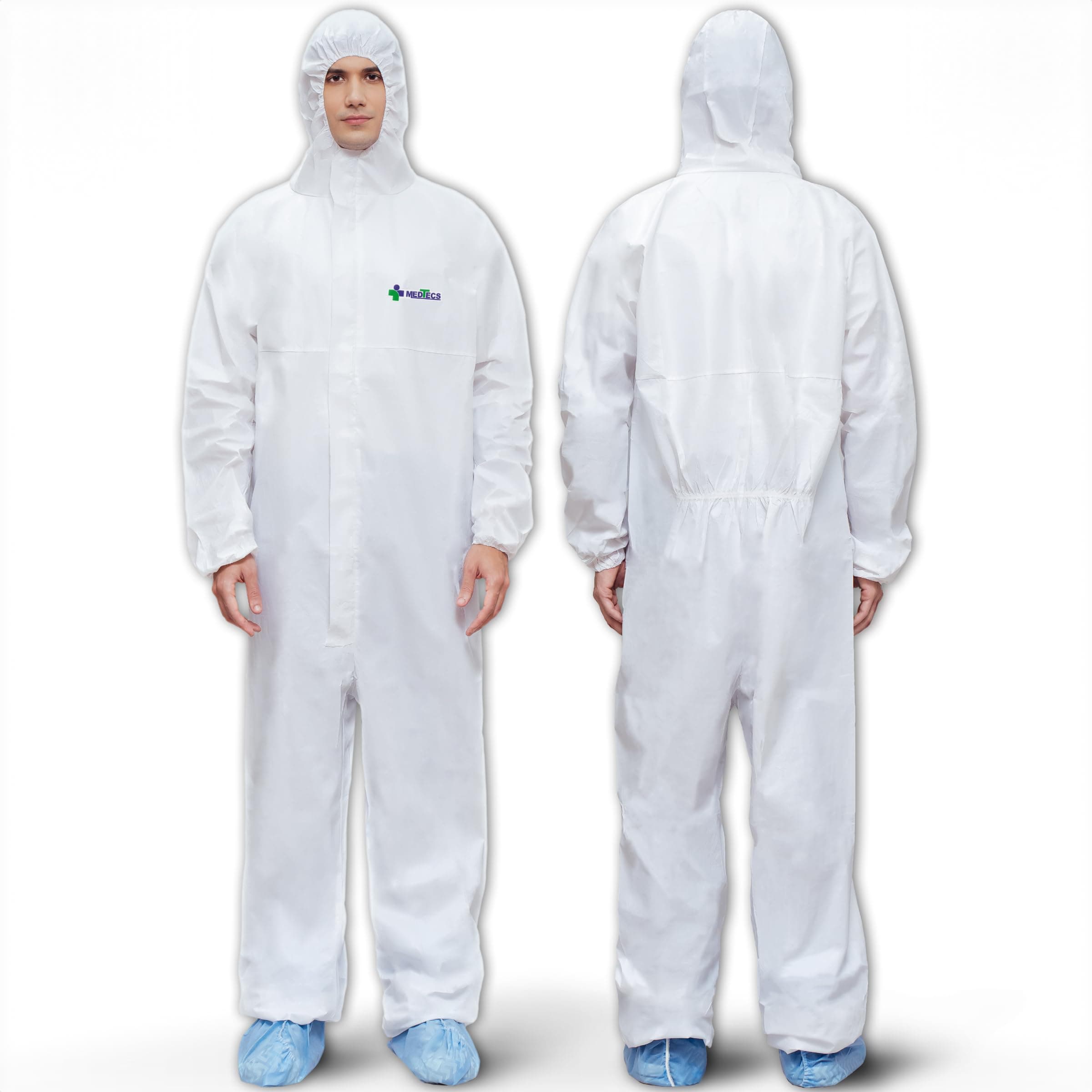 Medtecs Hazmat Suits - 6 Sizes Options - Disposable Coveralls Suit, Medical Protective Coverall PPE Hazmat Suits Large Without Seal Tape