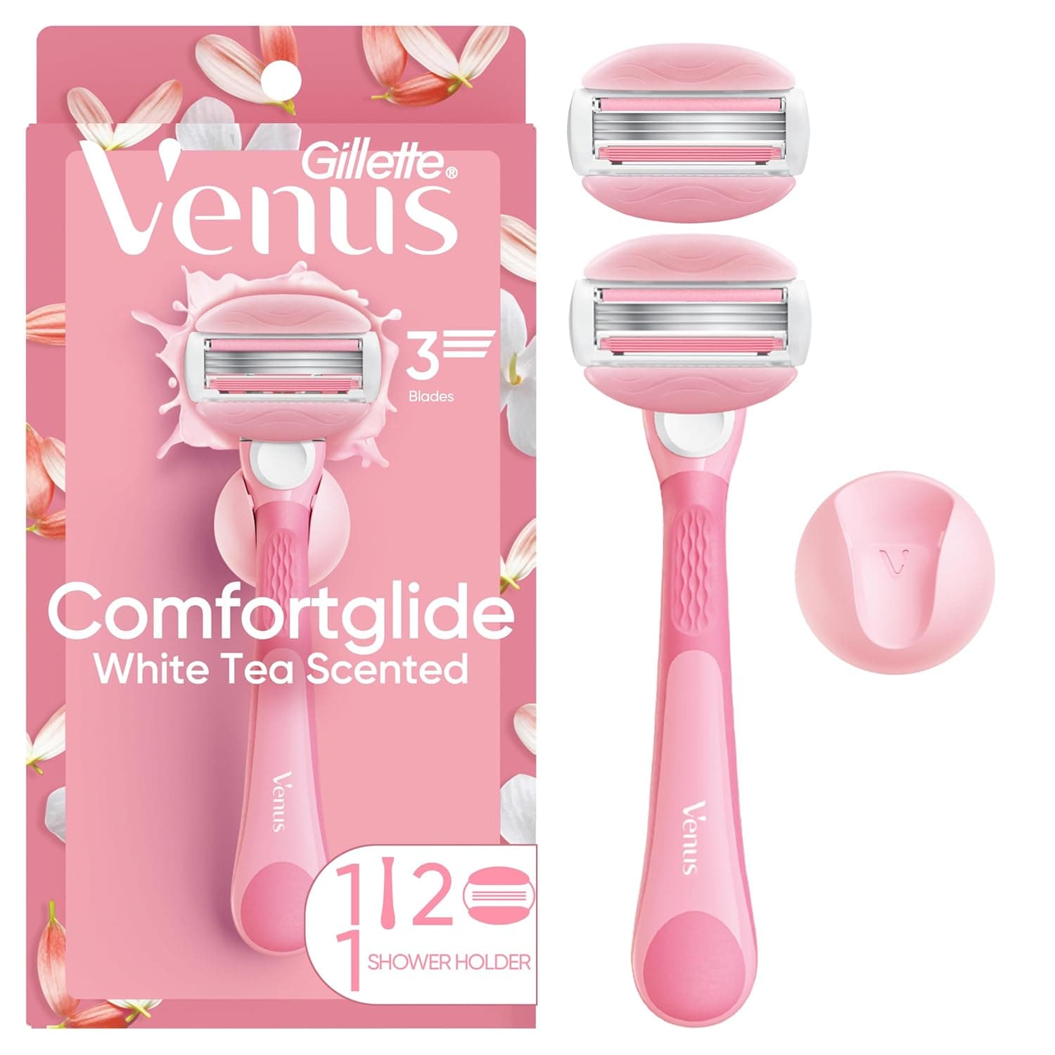 Gillette Venus ComfortGlide Razor for Women, White Tea Scented Gel Bars, Includes 1 Reusable Razor Handle + 2 Refills, Built-in Shave Gel Bars, Holiday Gifts for Women 1 Count (Pack of 1) Razor