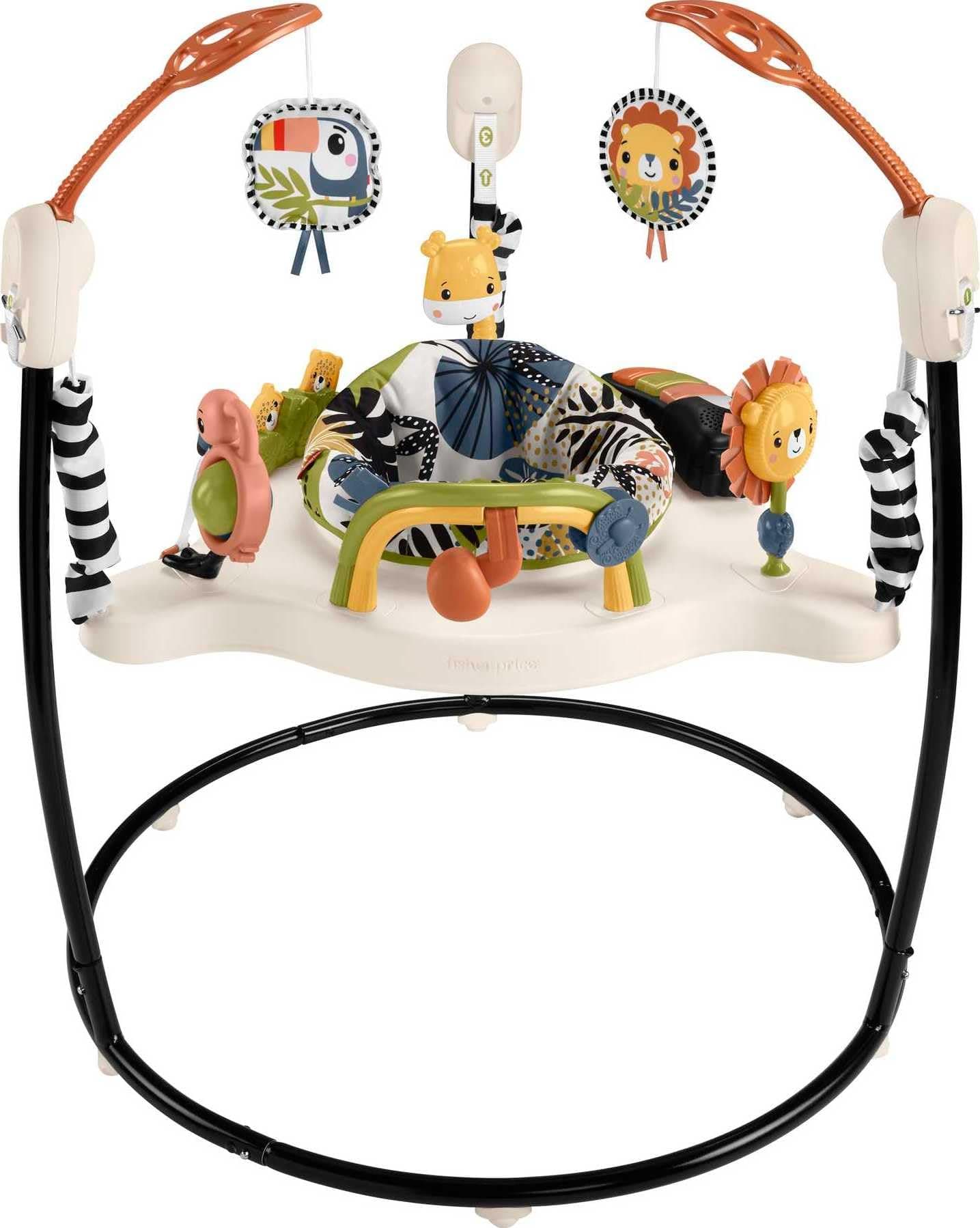 Fisher-Price Baby Bouncer Palm Paradise Jumperoo Activity Center with Music Lights Sounds and Developmental Toys Multicolor