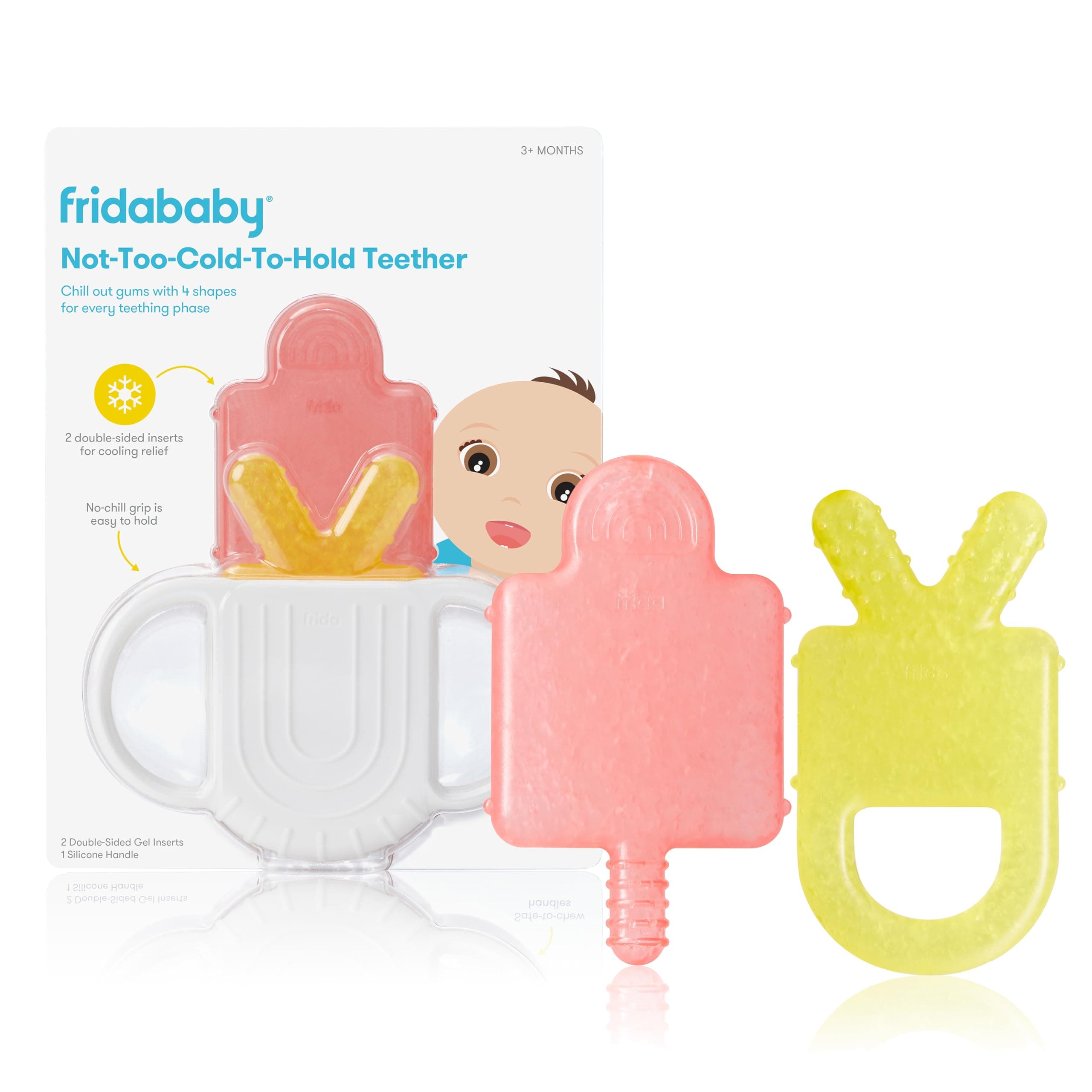 Frida Baby Silicone Teething Toys, 4-in-1 Teether for Babies & Infants, Teething Relief for 0-18 Months, Not-Too-Cold-to-Hold Baby Teether, BPA-Free 1 Count (Pack of 1)