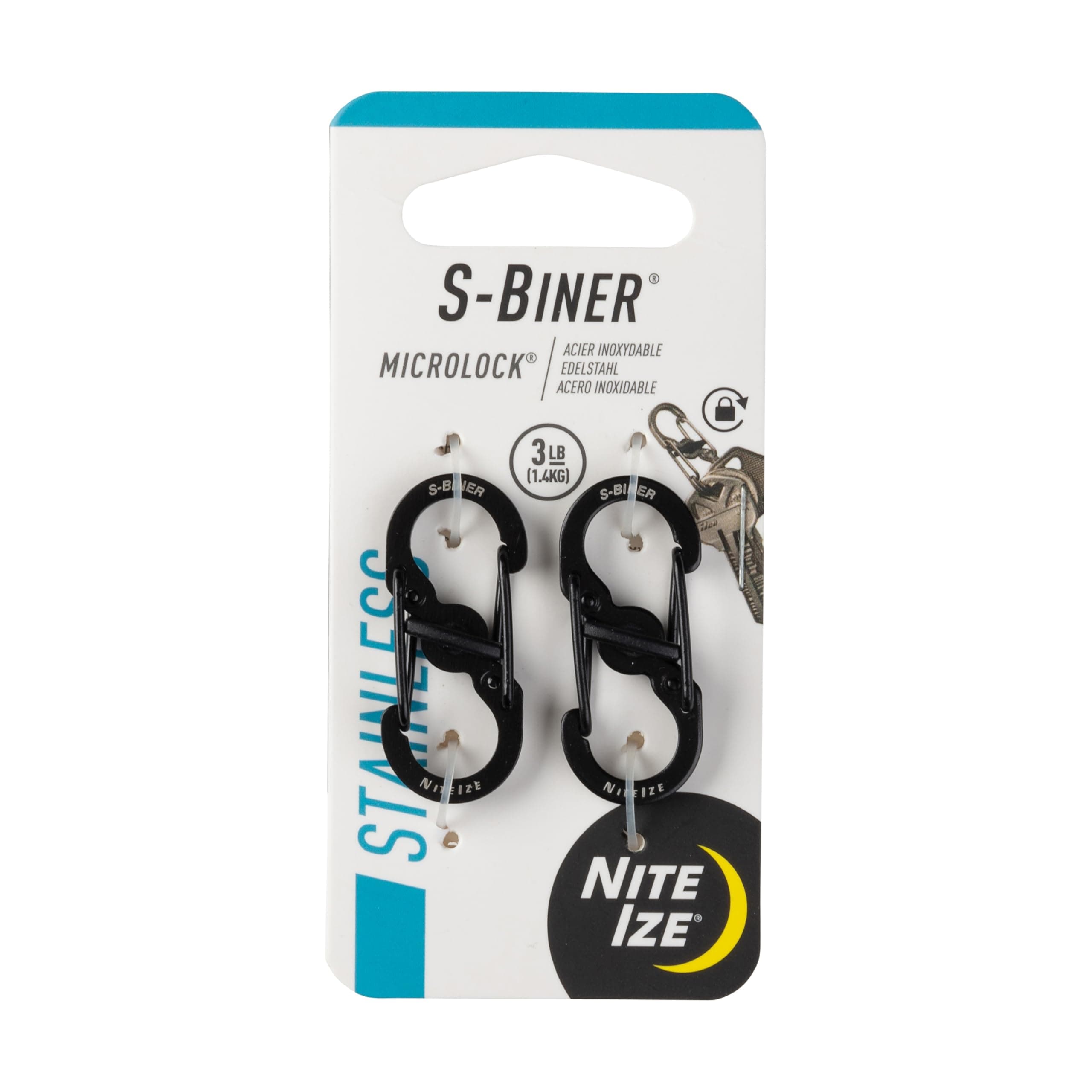 Nite Ize S-Biner MicroLock Stainless Steel - S-Biner with Locking Dual Sided Gates - Keep Keys Secure with Carabiner Key Holder - Black (2 Pack) Stainless 2 Count (Pack of 1) Stainless Steel MicroLock