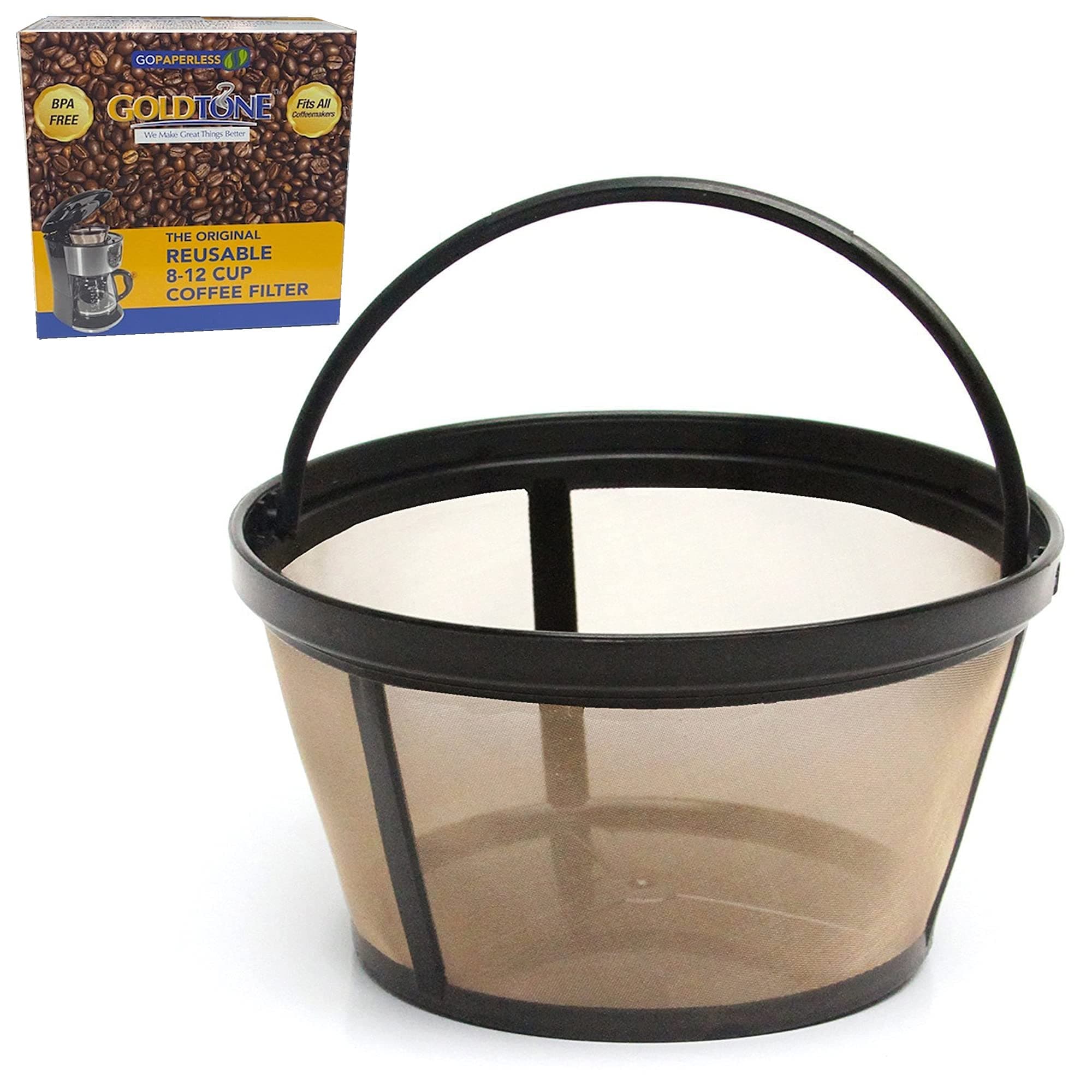 GOLDTONE Reusable 8-12 Cup Basket Coffee Filter fits Mr. Coffee Makers and Brewers, Replaces your Paper Coffee Filters, BPA Free 8/12 Cup
