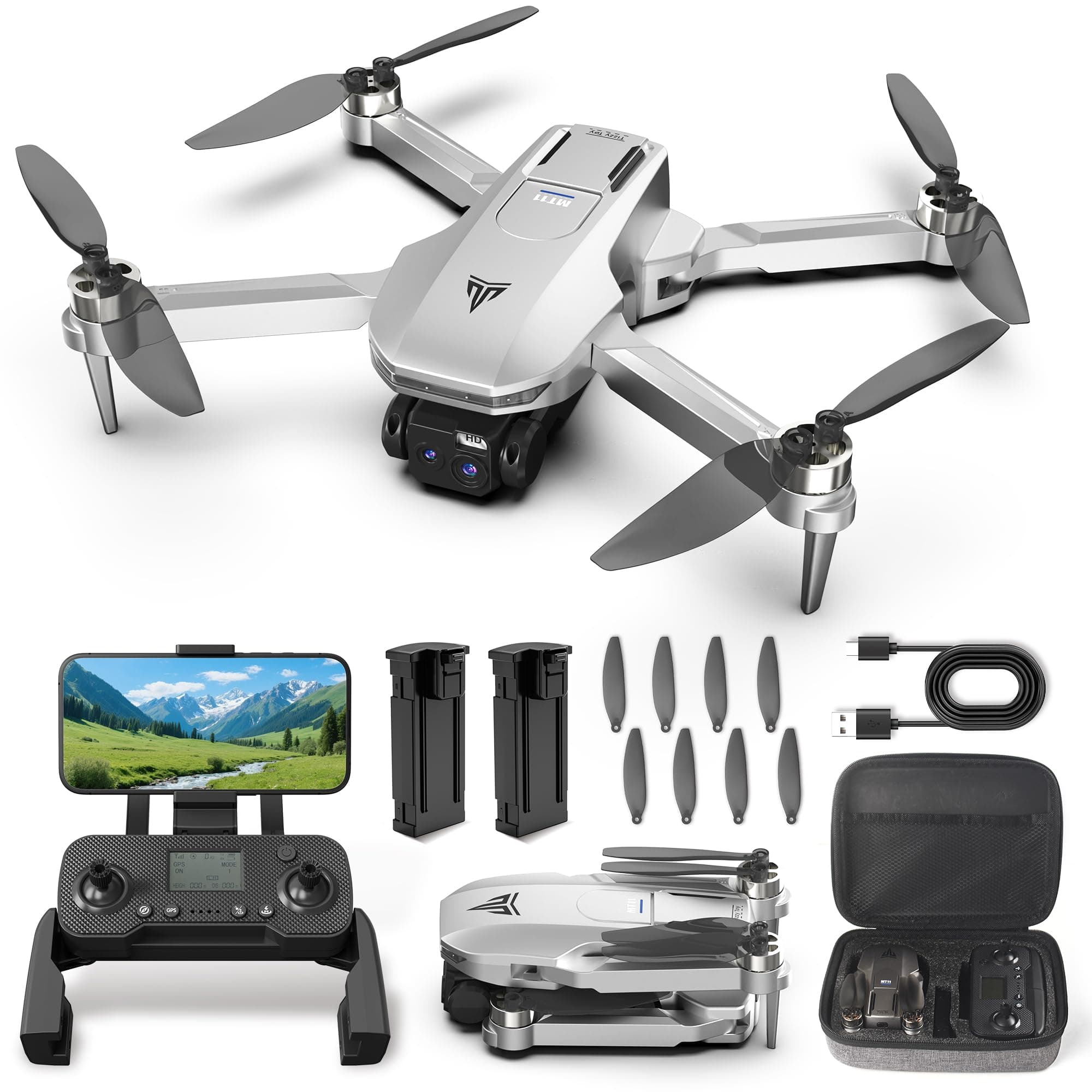 GPS Drone with Dual 2K QHD Cameras for Beginners, Adults & Kids, Brushless Motor with WiFi FPV, Under 249g, 90° Adjustable Lens, Optical Flow, Auto Return, 5G Transmission, Gesture Photos, Altitude Hold, 40-Min Flight, Foldable — RC Quadcopter Gift MT11-GPS