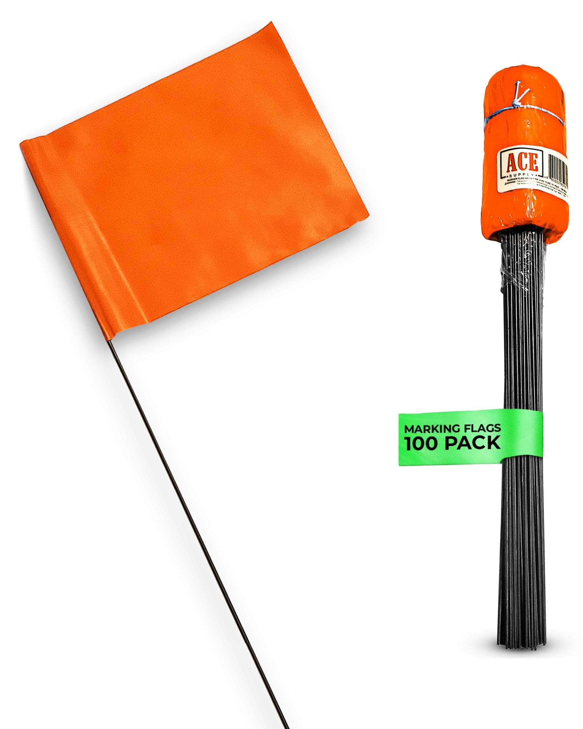 Fluorescent Orange Yard Marking Flags - 4x5x15 Inch Marker Flags - 100 Pack - Markers For Lawn, Irrigation, Landscaping, Survey & Sprinkler Head Marking 100 Pack Fluorescent Orange