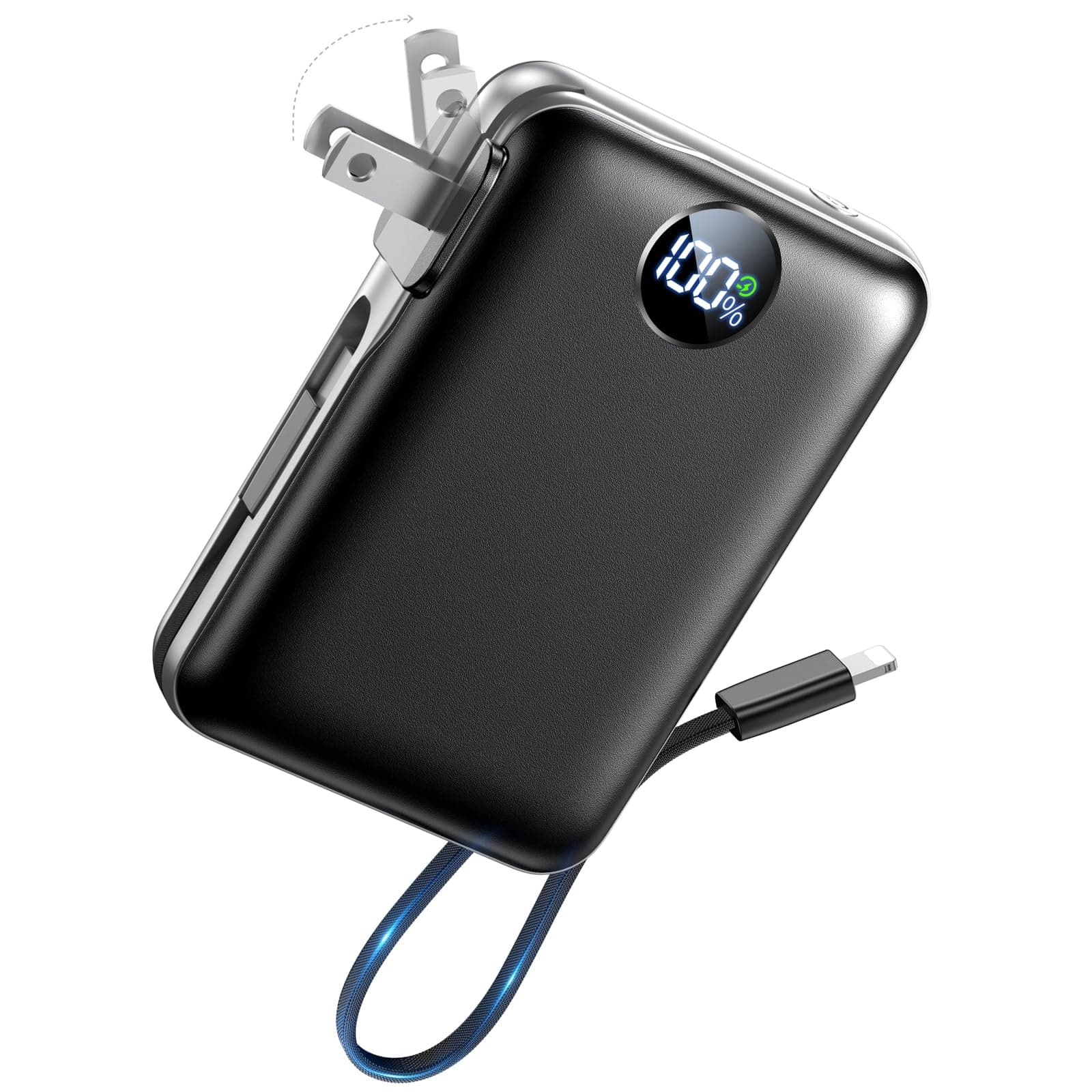 Sucrosey Portable Charger with Built in Cables & Wall Plug,10000mAh Power Bank, 4 Outputs,22.5W USB C Fast Charging,Slim Travel Essential Battery Pack with LED Display for iPhone 17/16/15/14 Series, Samsung Black