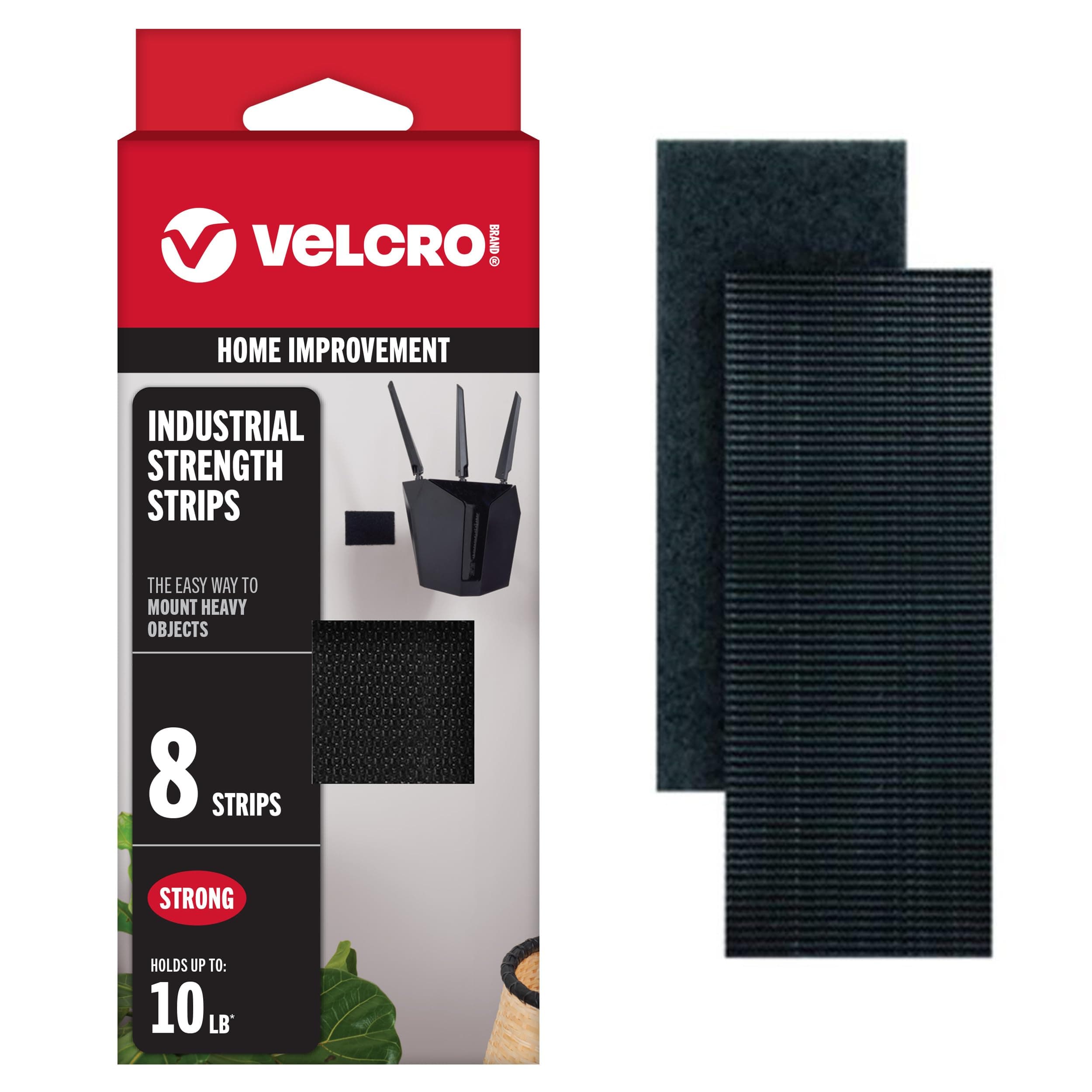 VELCRO Brand Heavy Duty Fasteners | 4x2 Inch Strips with Adhesive 8 Sets | Holds 10 lbs | Black Industrial Strength Stick On Tape | Indoor or Outdoor Use (VEL-30703-USA), 8 Count (Pack of 1) Black 4in x 2in Heavy Duty VELCRO Brand Fasteners
