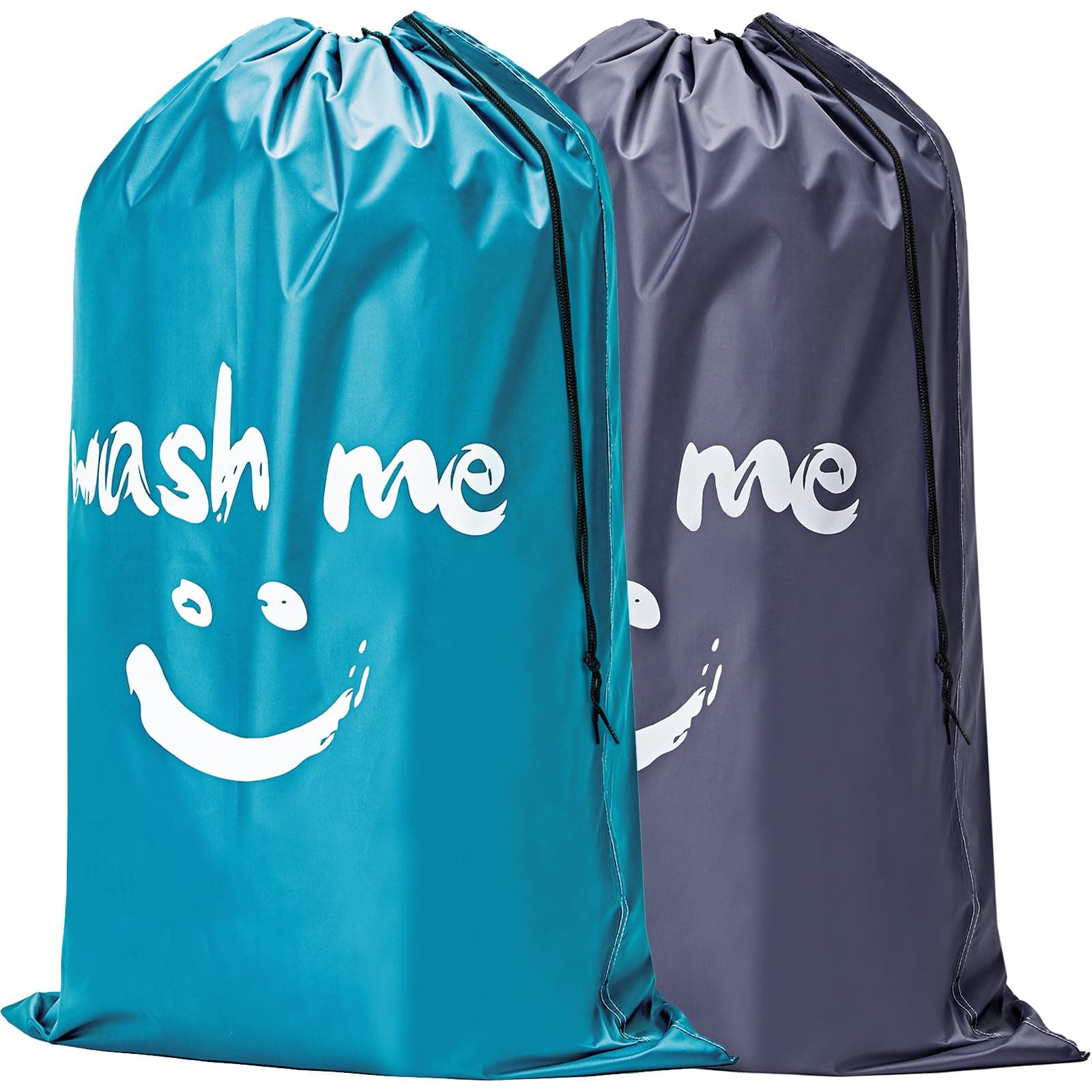 HOMEST 2 Pack XL Wash Me Travel Laundry Bag, Dirty Clothes Organizer, Large Enough to Hold 4 Loads of Laundry, Easy Fit a Laundry Hamper or Basket (Ⅰ-Wash me)Gray & Sky Blue