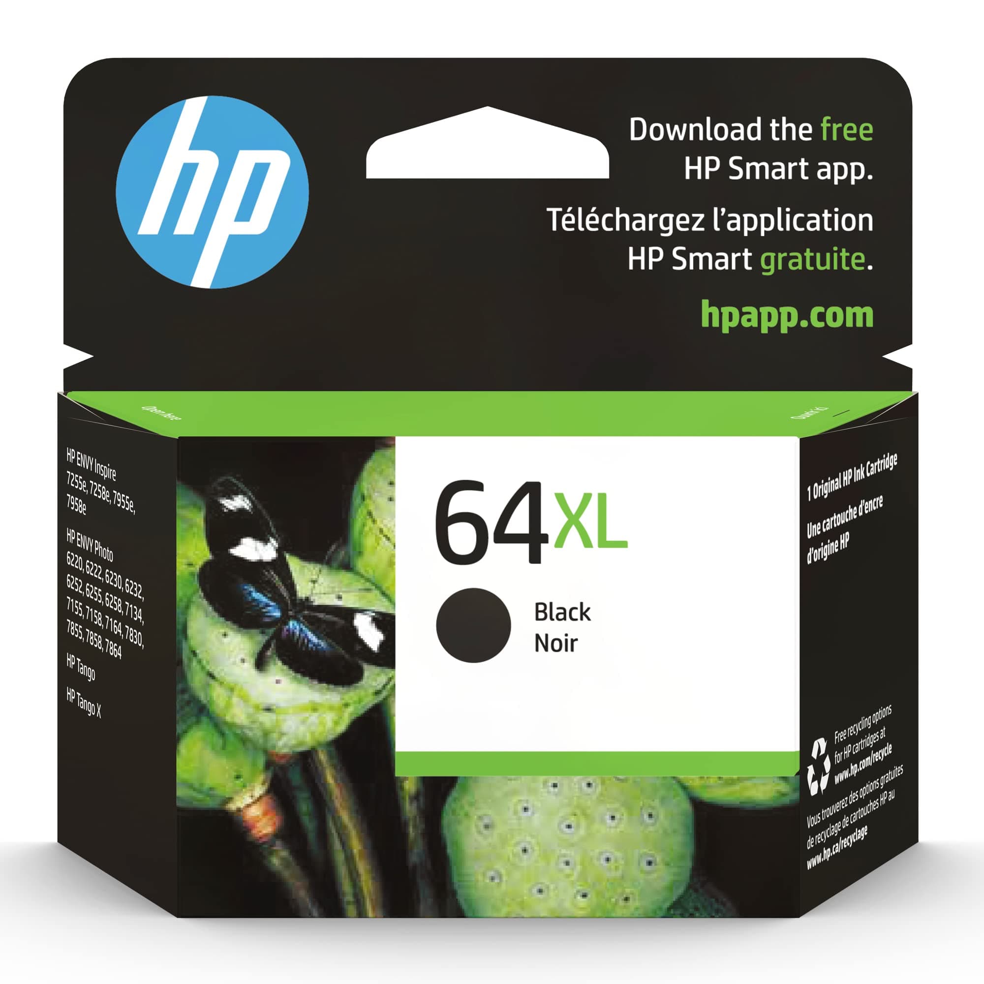 HP 64XL Black High-yield Ink Cartridge for HP Printers | Works with Printer Series: ENVY Inspire 7950e; ENVY Photo 6200, 7100, 7800; Tango | Eligible for Instant Ink | N9J92AN