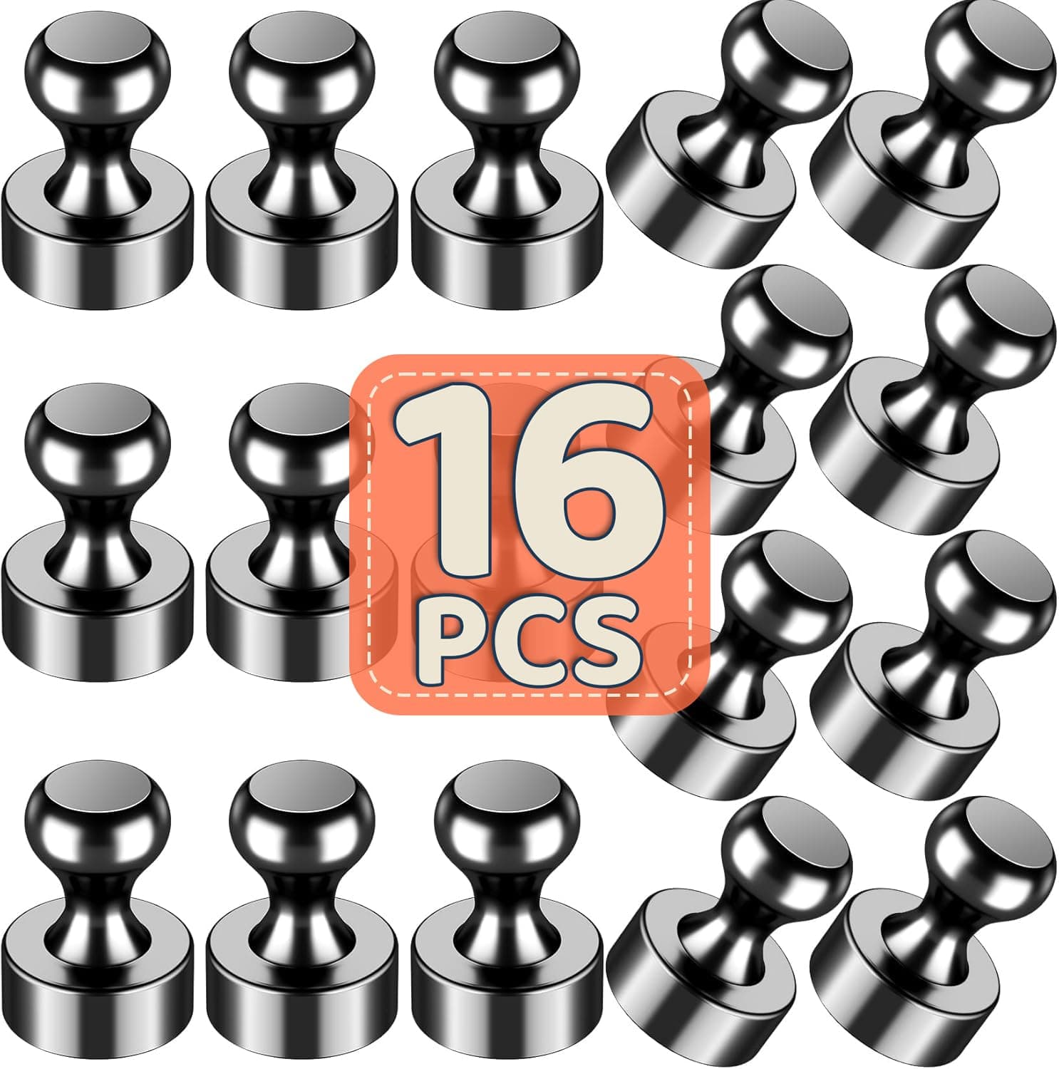 16 Pcs Fridge Magnets, Small Strong Magnets for Whiteboard, Refrigerator, Locker, Kitchen, Office, Classroom Organization Black 16 Pack