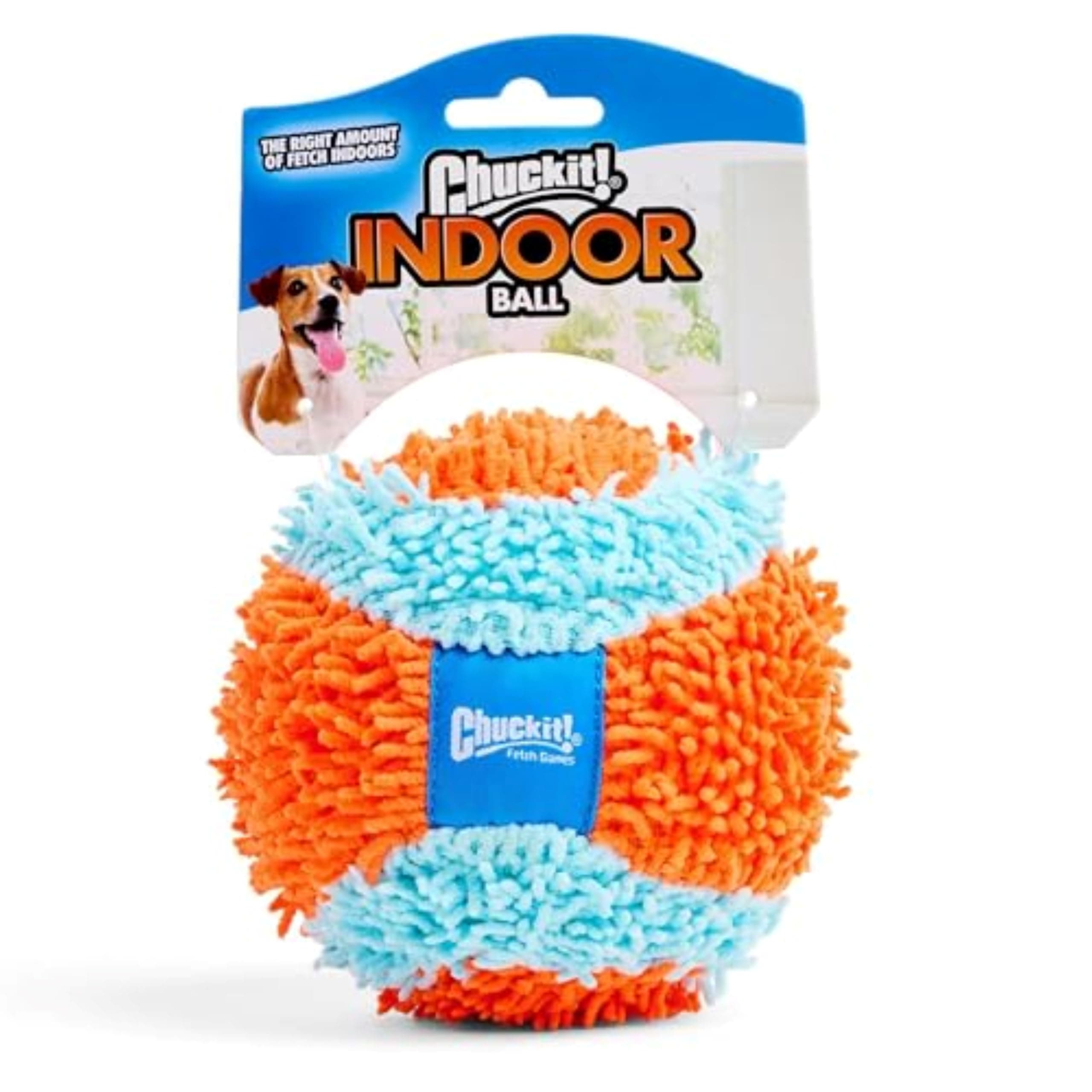 Chuckit! Indoor Fetch Ball Dog Toy for Dogs - Interactive Dog Toys for Boredom, 4.75 Inch, Orange and Blue Orange & Blue Fetch Ball 4.7 inches