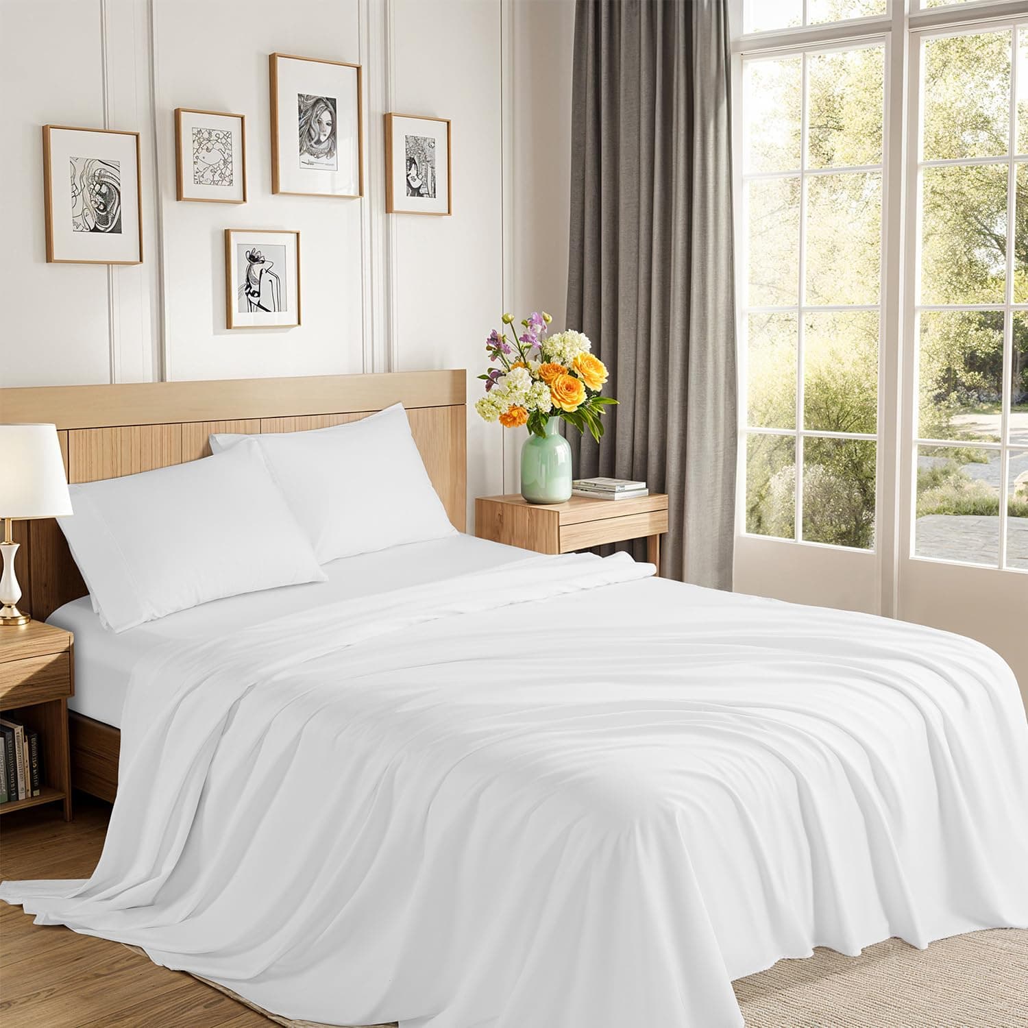 1200 Thread Count Cotton Sheets, 100% Egyptian Cotton Sheet for King Size Bed,Very Smooth Soft with 18" Deep Pocket Sheets 4-Pc Sets (Pearl White, King) Pearl White King