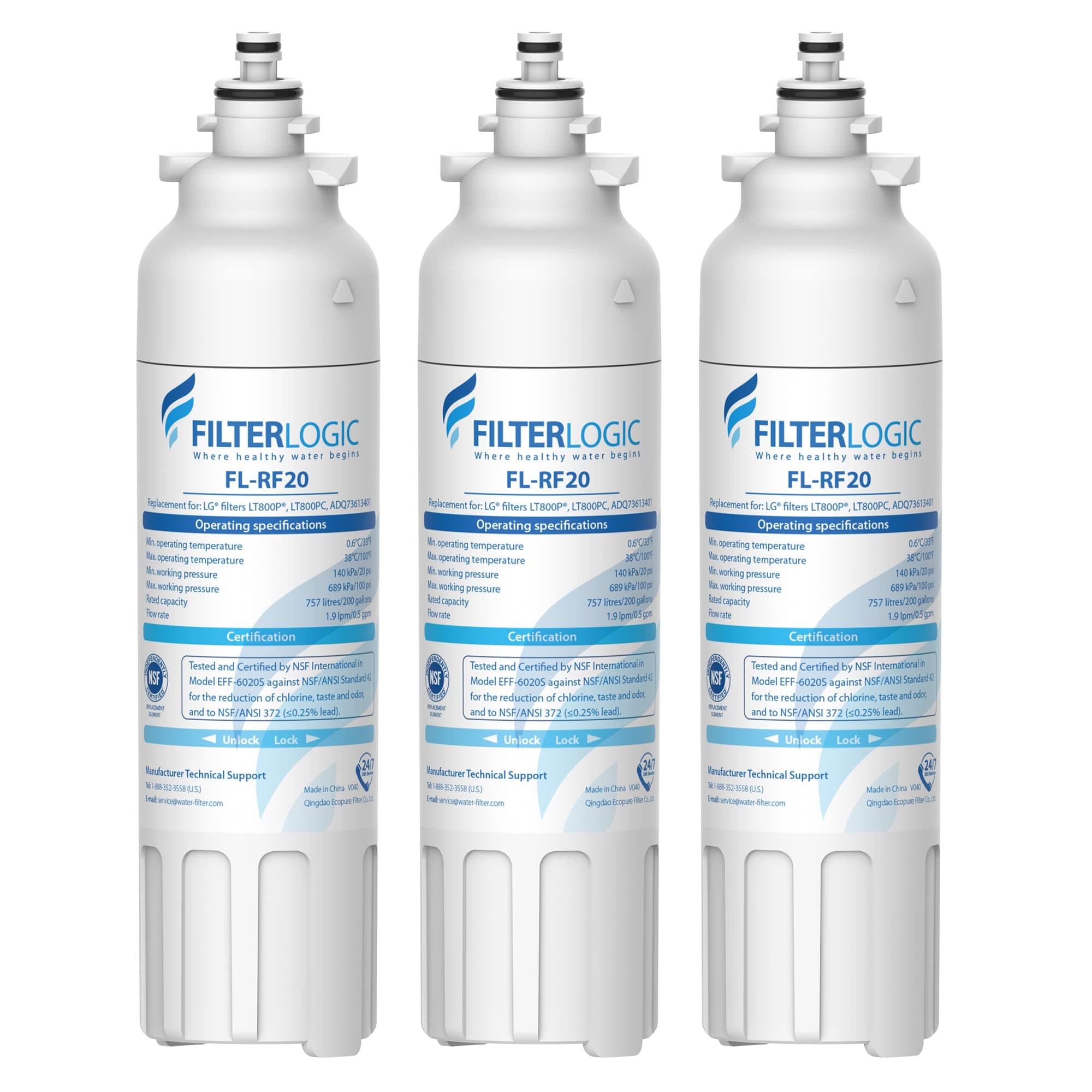 Filterlogic ADQ73613401 Refrigerator Water Filter, Replacement for LG® LT800P®, LT800PC, ADQ736134, ADQ73613402, LSXS26326S, LSXS26366S, LMXS30776S, LSXS26366D, LMXC23746S, 46-9490, 469490, Pack of 3 3 Count (Pack of 1)