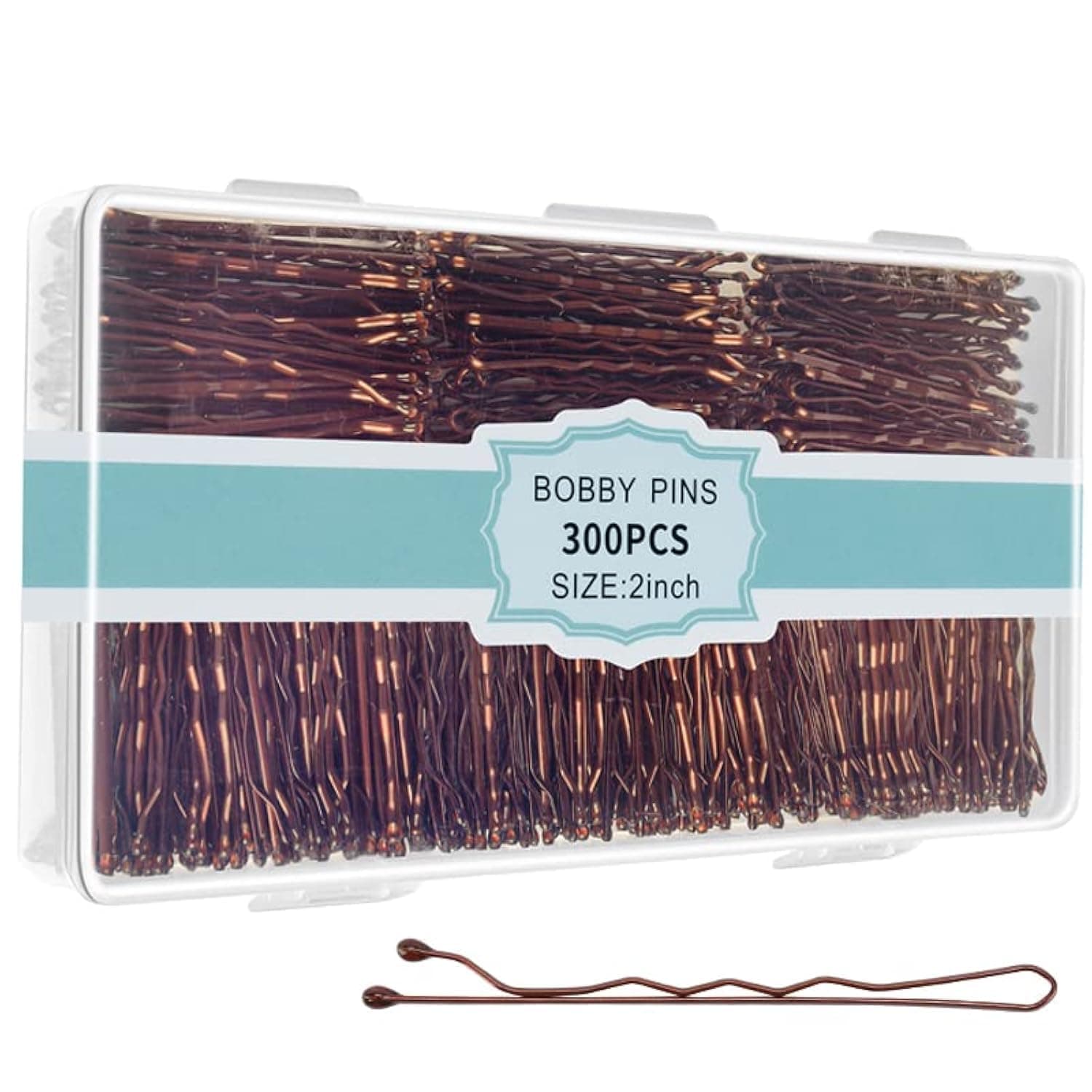 300 Pcs Bobby Pins Brown, EWAGOA Brown Hair Pins for Women Girls and Kids, Invisible curled Hair clips with Storage box, Pain-Free Hairpins(2 Inch Brown)
